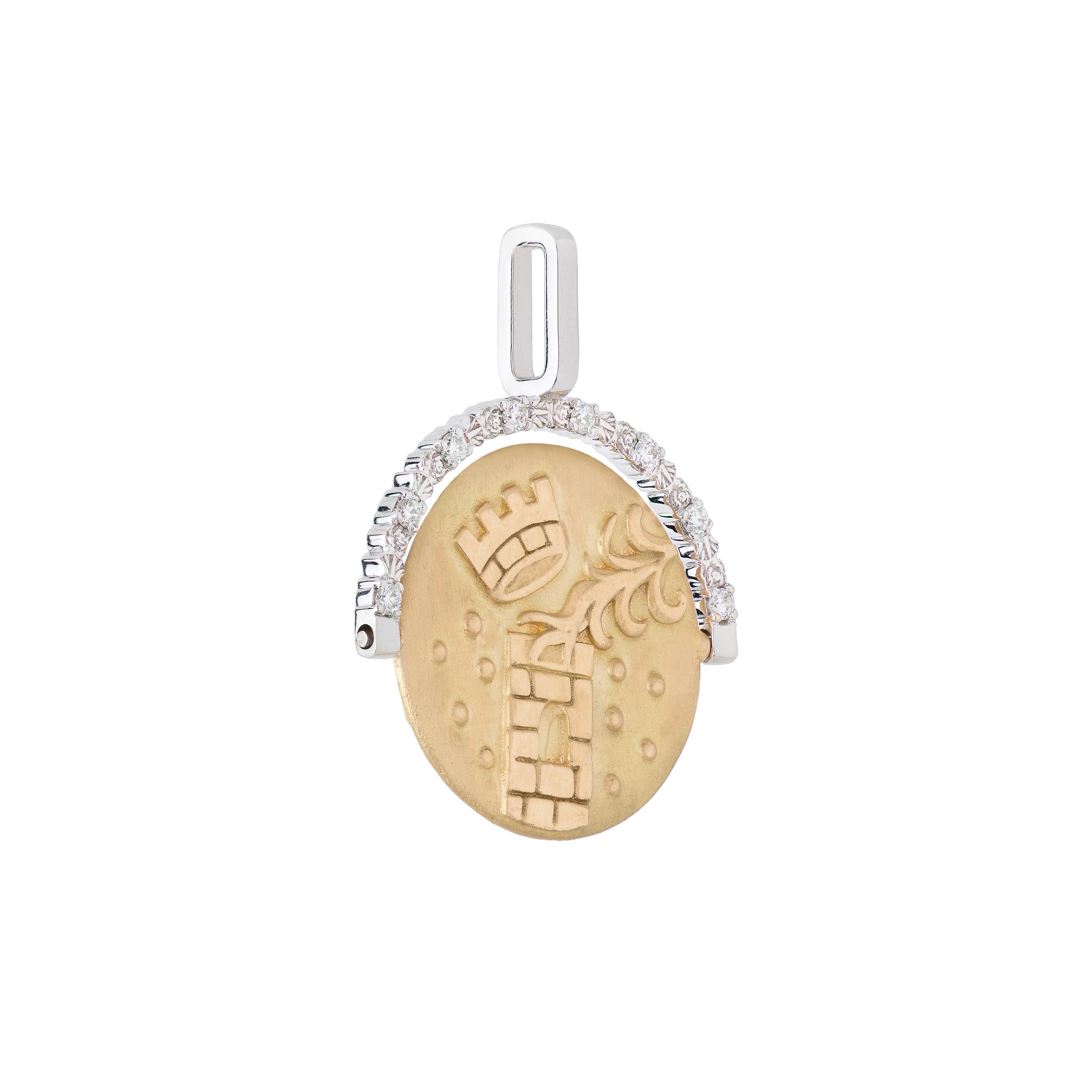 Taille brillant Pendentif en forme de tour et de pièce de force Mozafarian avec diamants en vente