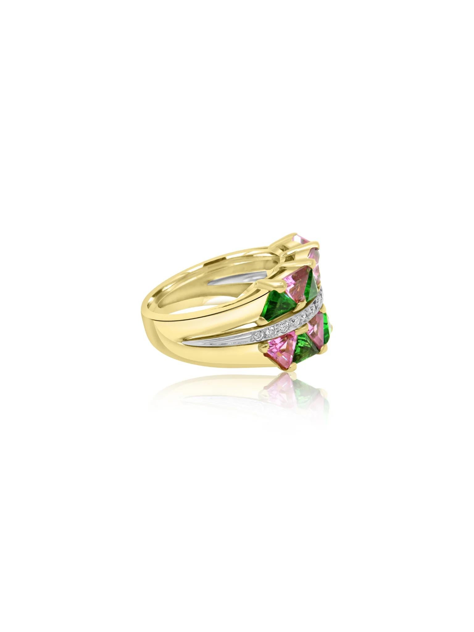 Artisan Mozafarian Tsavorite and Sapphire Ring with Diamond Accent For Sale