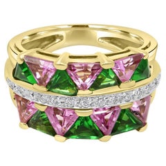 Mozafarian Tsavorite and Sapphire Ring with Diamond Accent