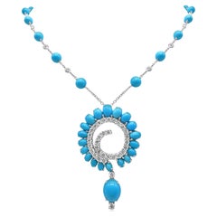 Mozafarian Turquoise and Diamond Spiral Necklace Mozafarian Turquoise and Diamond Spiral Necklace