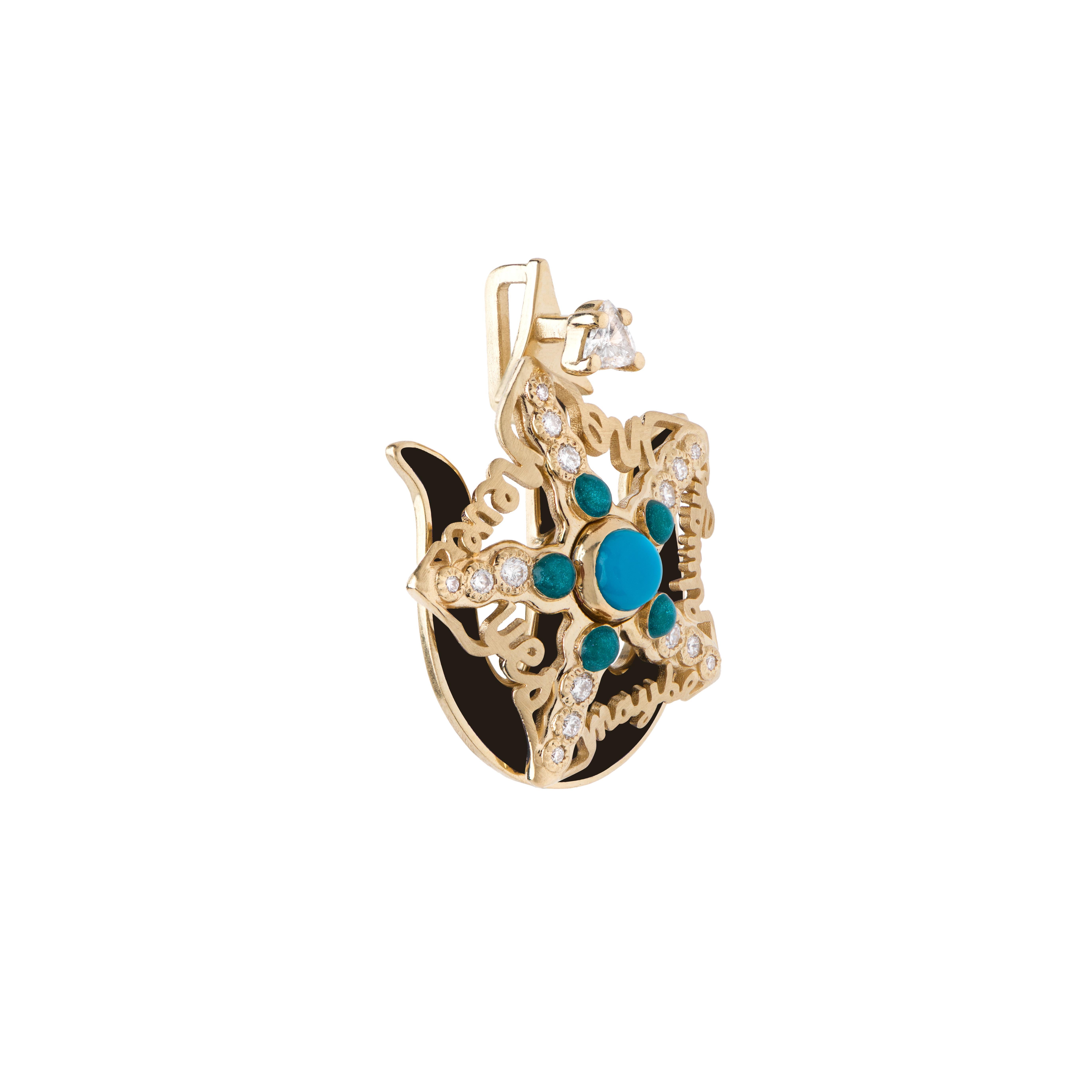Mozafarian's Spinning Black Enamel, Turquoise & Diamond Starfish Pendant (Kunsthandwerker*in) im Angebot