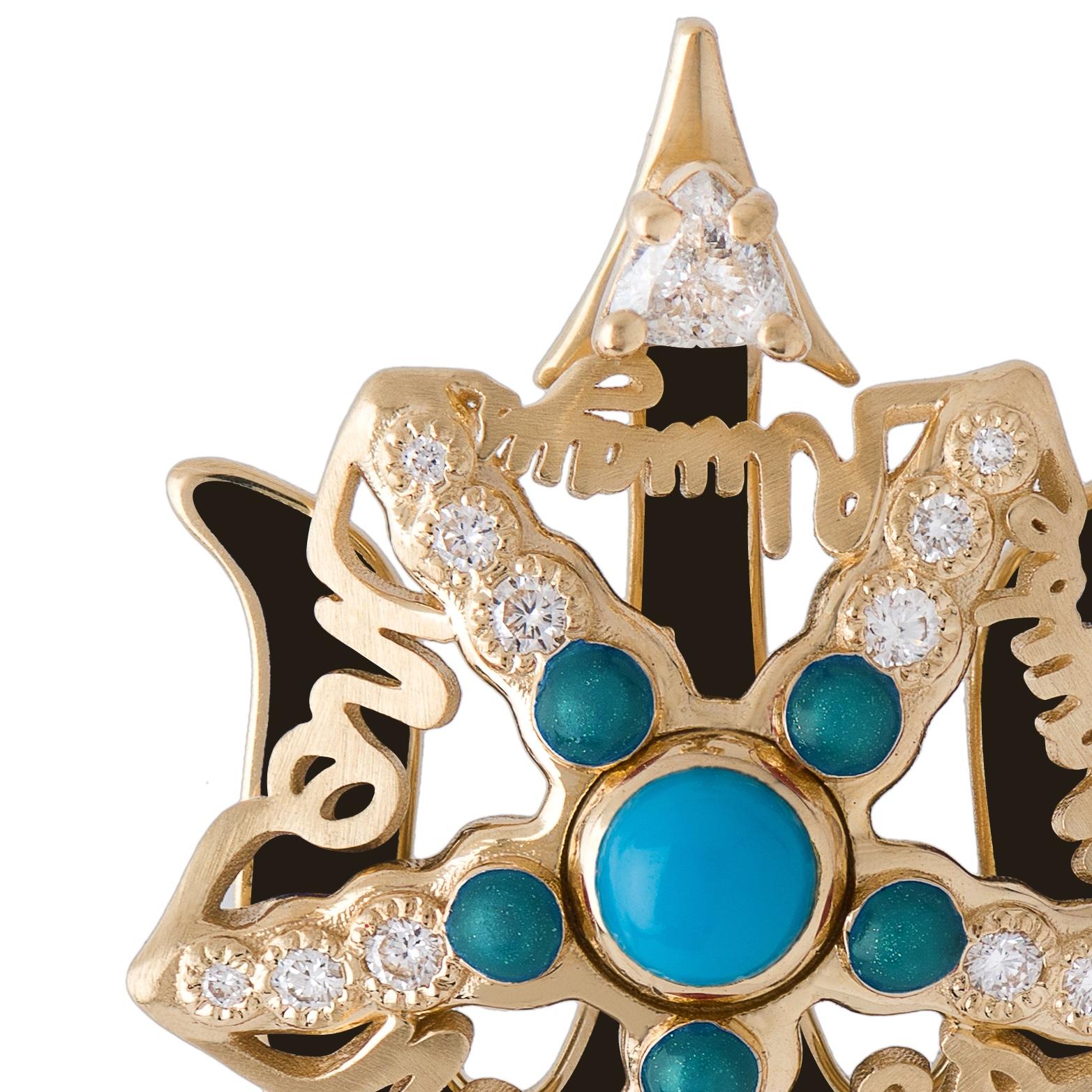 Mozafarian's Spinning Black Enamel, Turquoise & Diamond Starfish Pendant (Trillionschliff) im Angebot