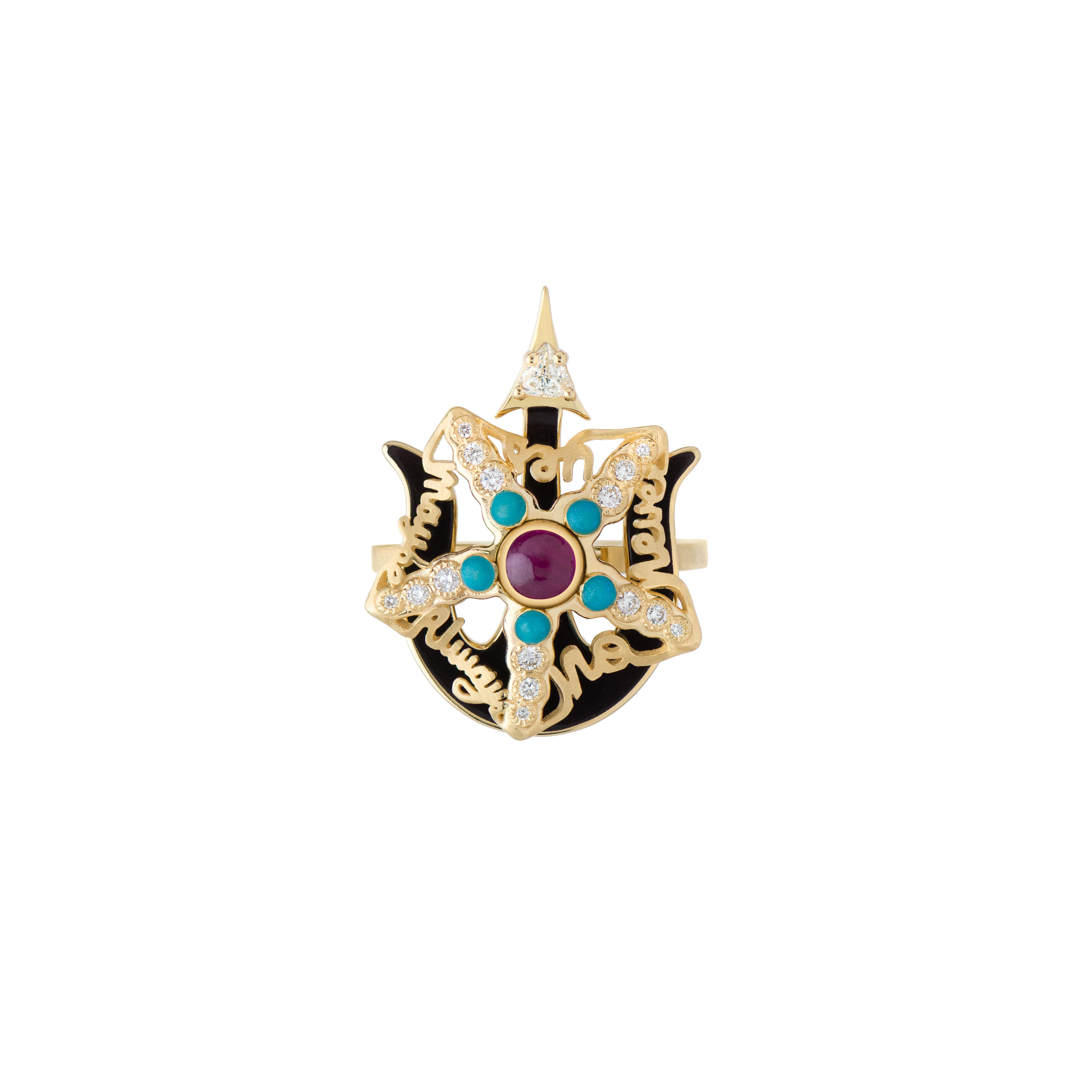 A collaboration between Mozafarian and Katarina Tarazi, the Starfish Ring embodies Apollo’s star and Poseidon’s waves.

This captivating piece features a 0.1 ct trillion-cut white diamond, 0.16 ct white diamonds, and a 0.3 ct ruby, accented with