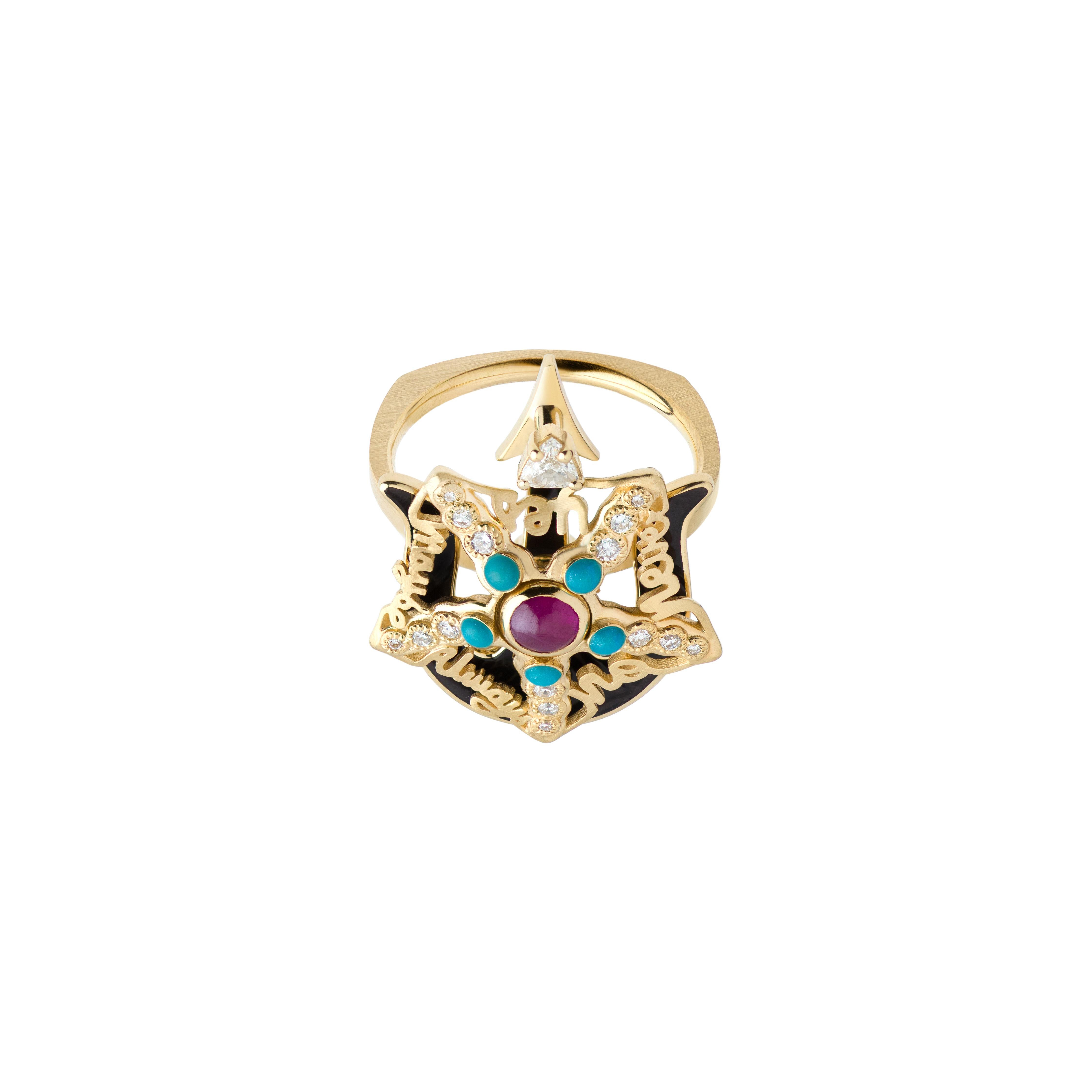 Mozafarian's Spinning Diamond & Ruby Starfish Ring (Trillionschliff) im Angebot