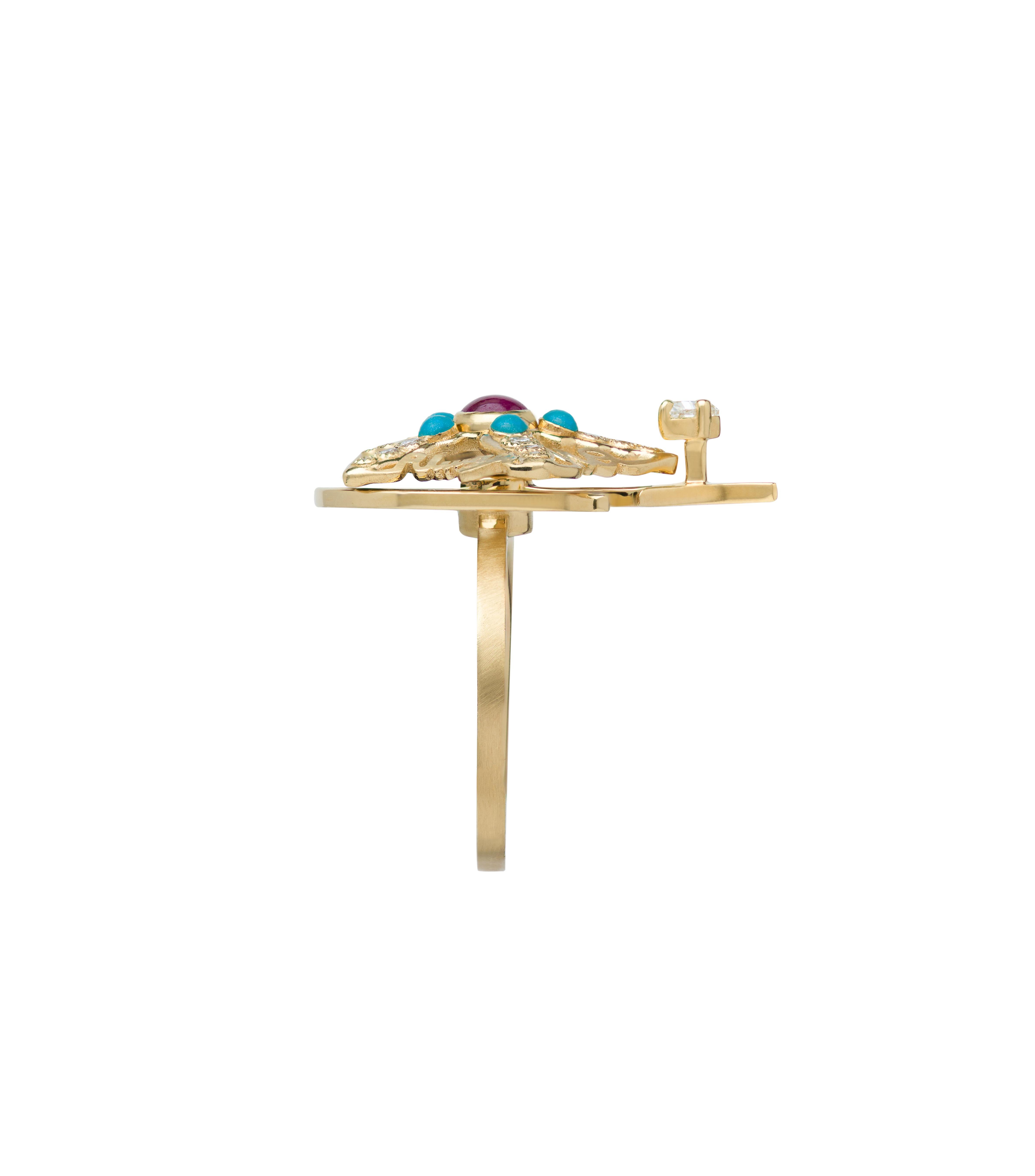 Mozafarian's Spinning Diamond & Ruby Starfish Ring im Zustand „Neu“ im Angebot in London, GB