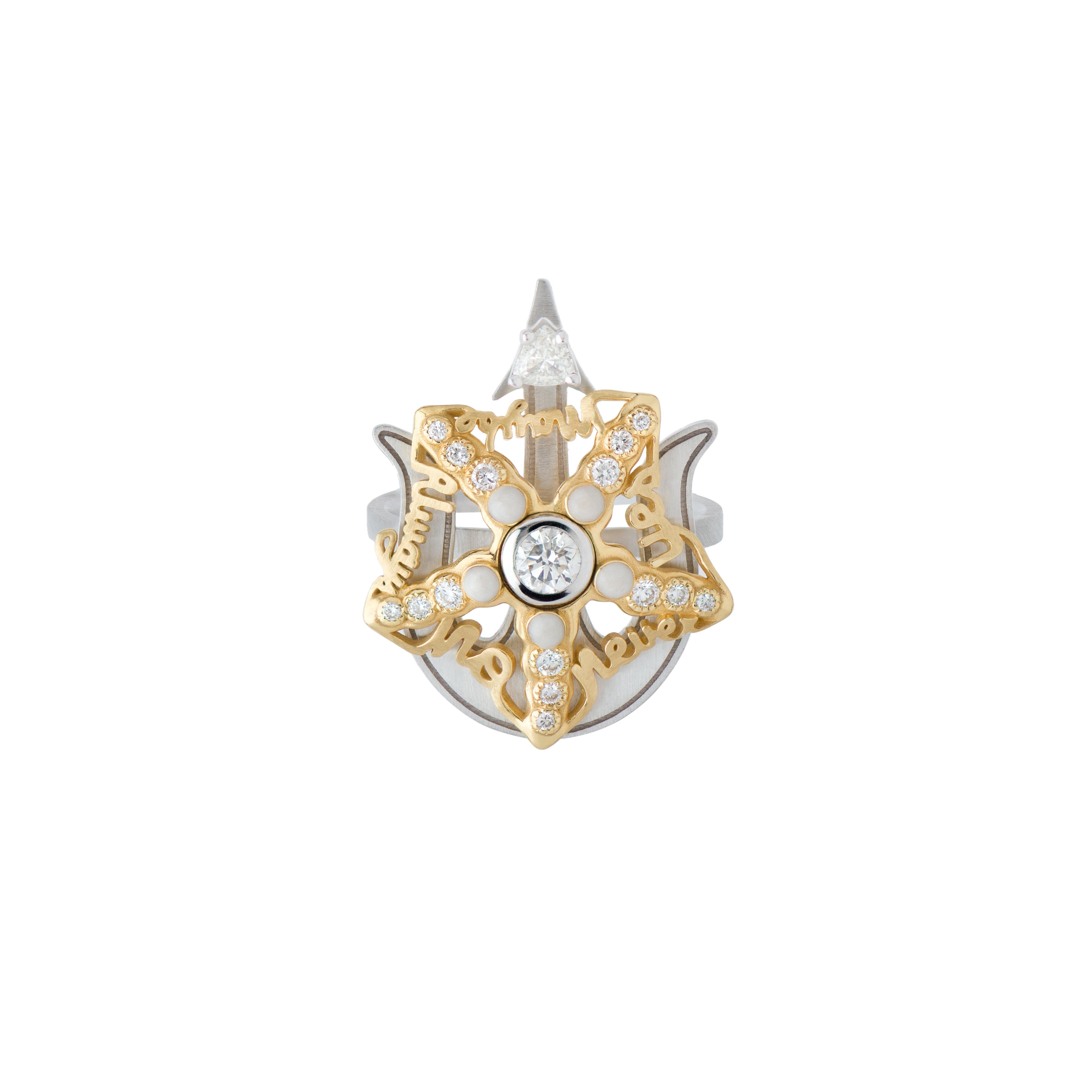 A collaboration between Mozafarian and Katarina Tarazi, the Starfish Ring embodies Apollo’s star and Poseidon’s waves.

This mystical piece features a 0.25 ct VVS white diamond (F), a 0.1 ct trillion-cut white diamond, and 0.16 ct white diamonds,