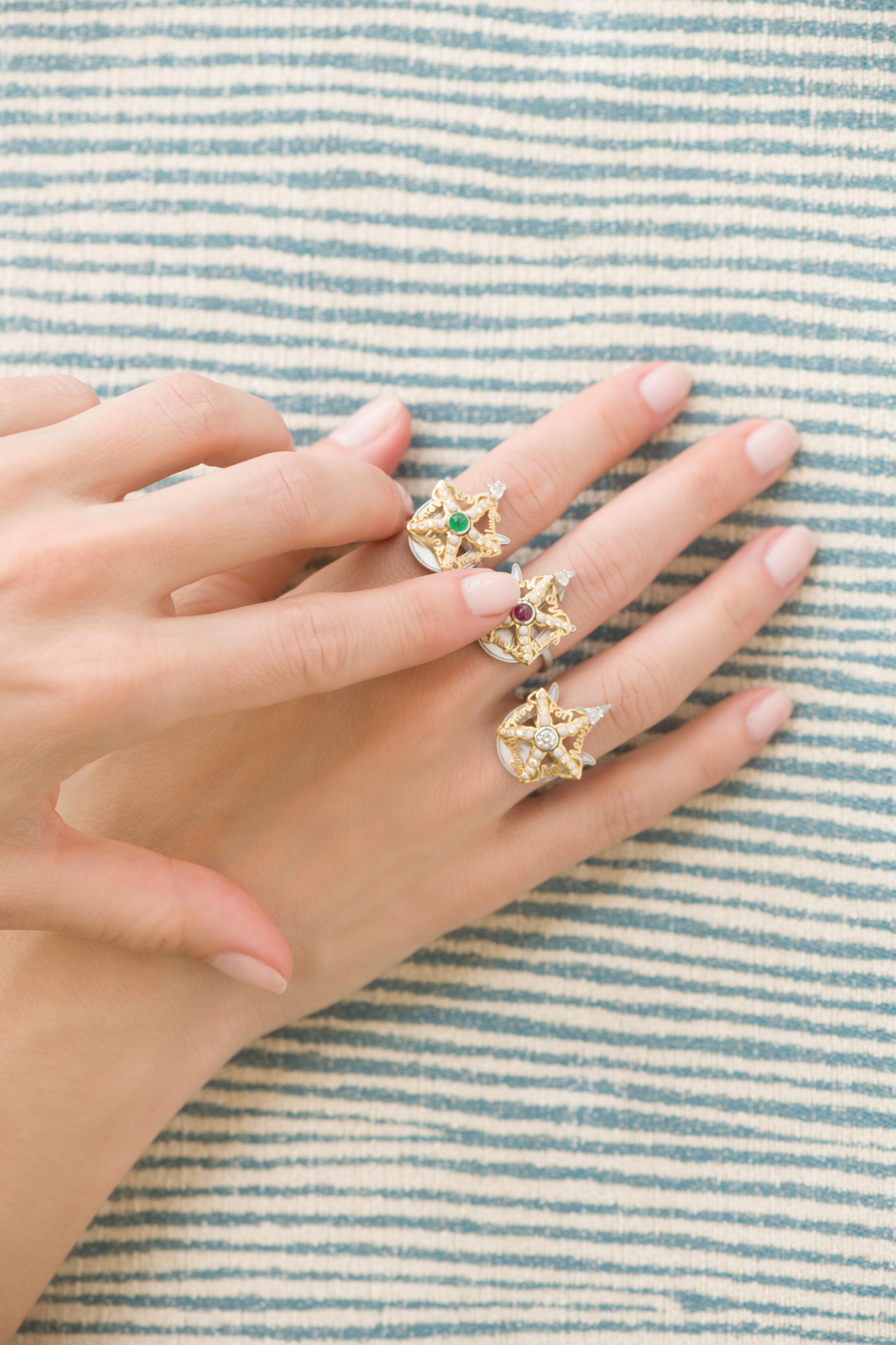 Mozafarian's Spinning Diamond Starfish Ring with Diamonds and White Enamel im Zustand „Neu“ im Angebot in London, GB