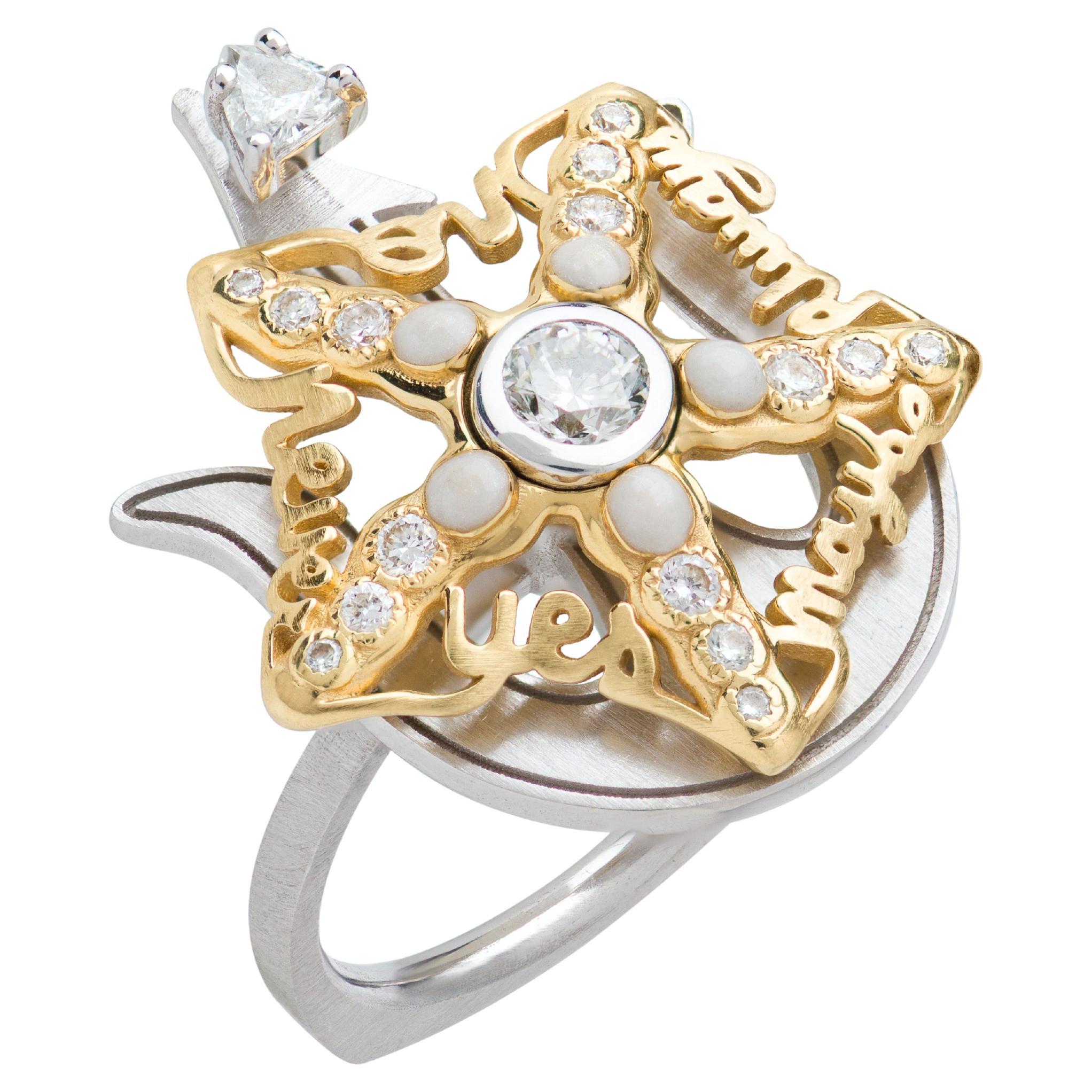 Mozafarian's Spinning Diamond Starfish Ring with Diamonds and White Enamel