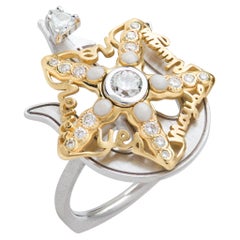 Mozafarian's Spinning Diamond Starfish Ring with Diamonds and White Enamel