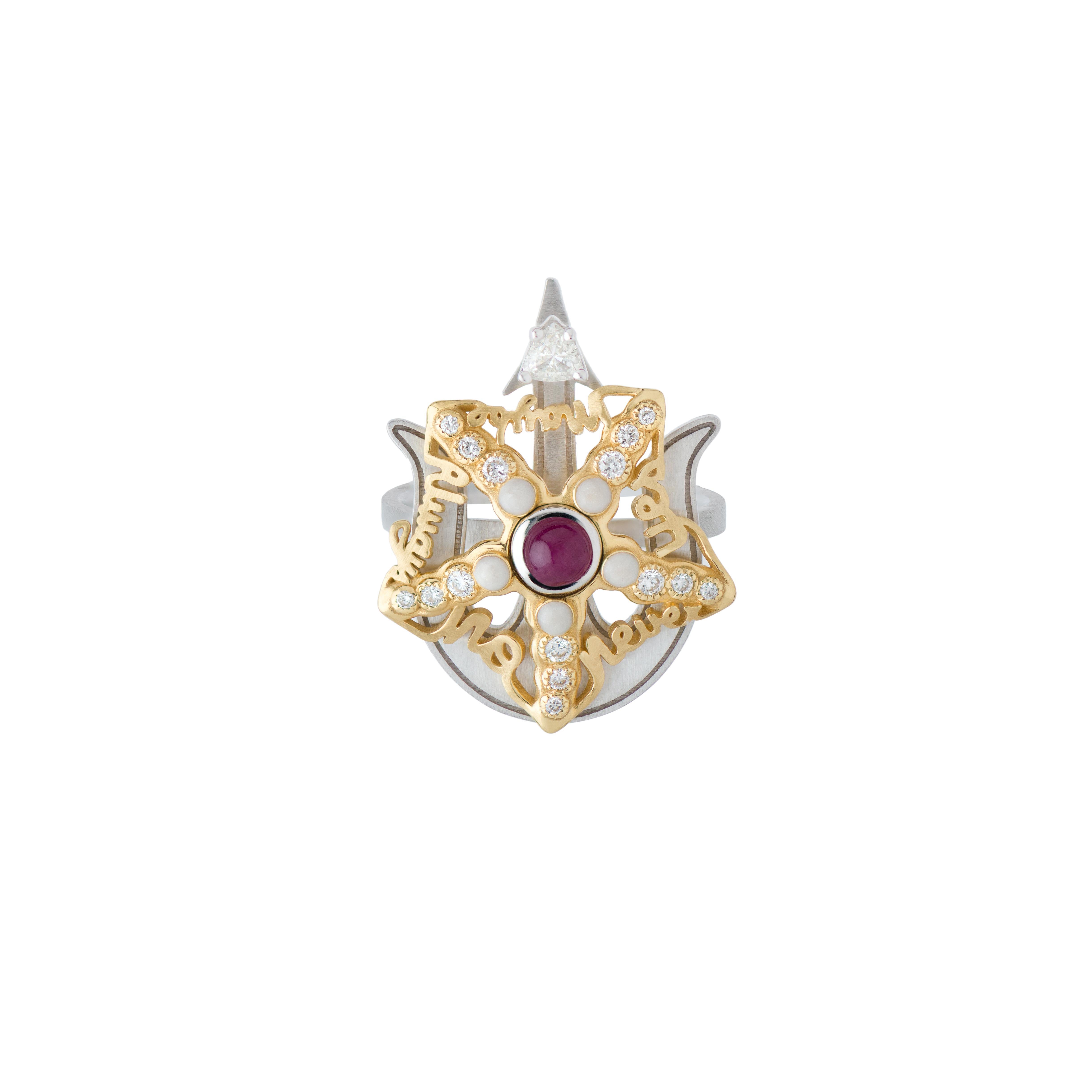 A collaboration between Mozafarian and Katarina Tarazi, the Starfish Ring embodies Apollo’s star and Poseidon’s waves.

This enchanting piece features a 0.3 ct ruby, a 0.1 ct trillion-cut white diamond, and 0.16 ct white diamonds, accented with