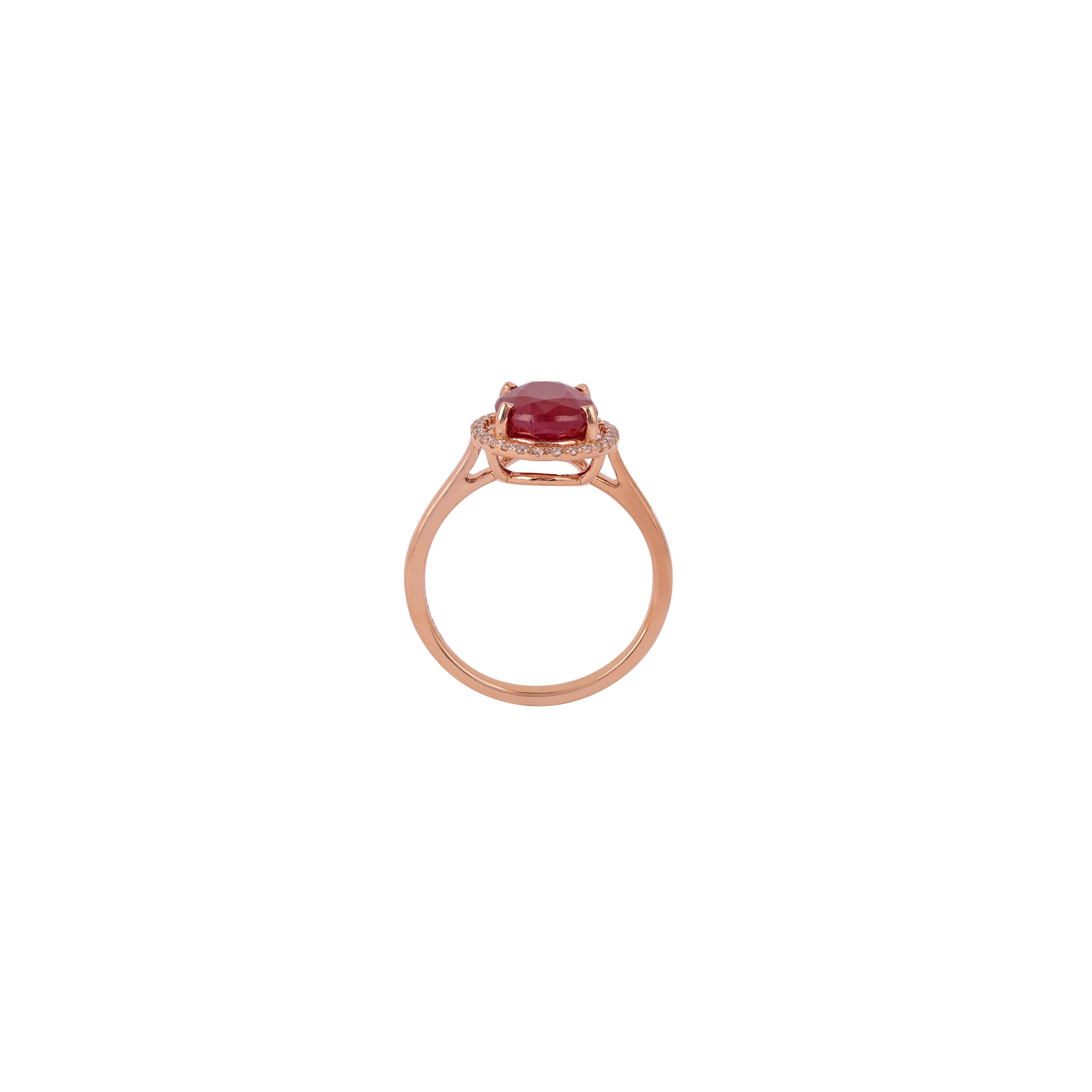 Contemporary Mozambique 3.91 Carat Natural, Unheated Ruby and Diamond Ring in 18k Gold For Sale