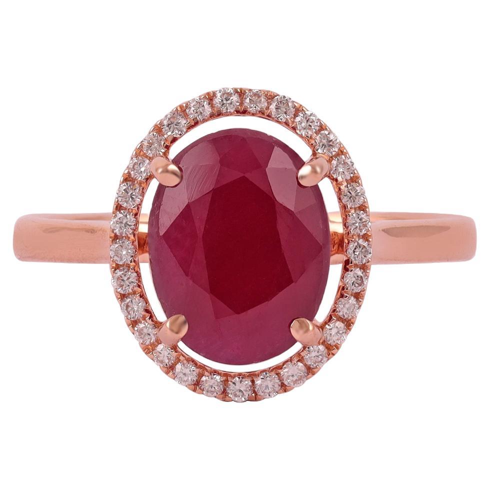 Bague du Mozambique en or 18 carats avec diamants et rubis naturel non chauffé de 3,91 carats