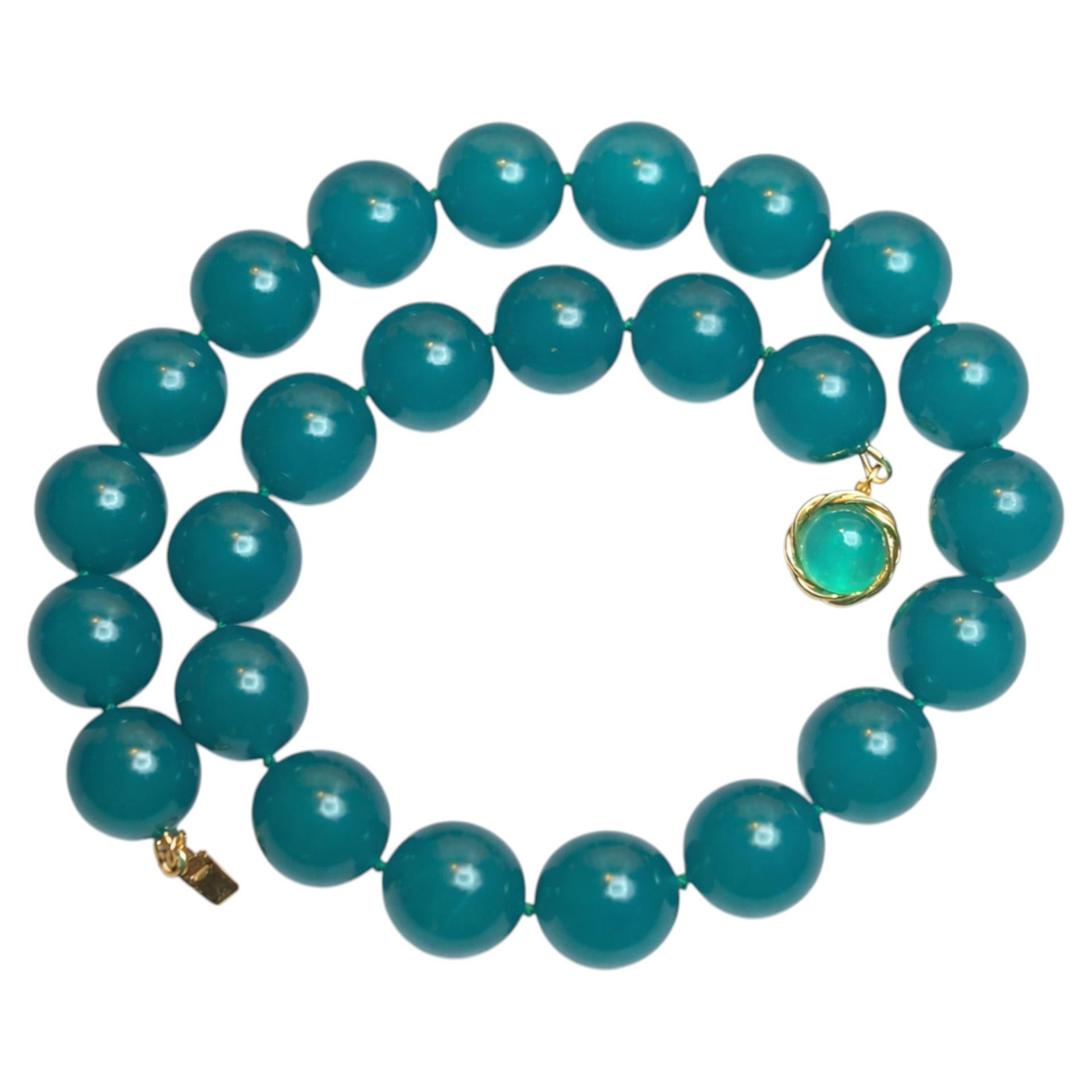 Mozambique Amazonite Beaded Necklace with Gold Plated Amazonite Clasp For Sale