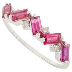 Mozambique Baguette Ruby and Diamond Stackable Half Band Ring in 14K White Gold