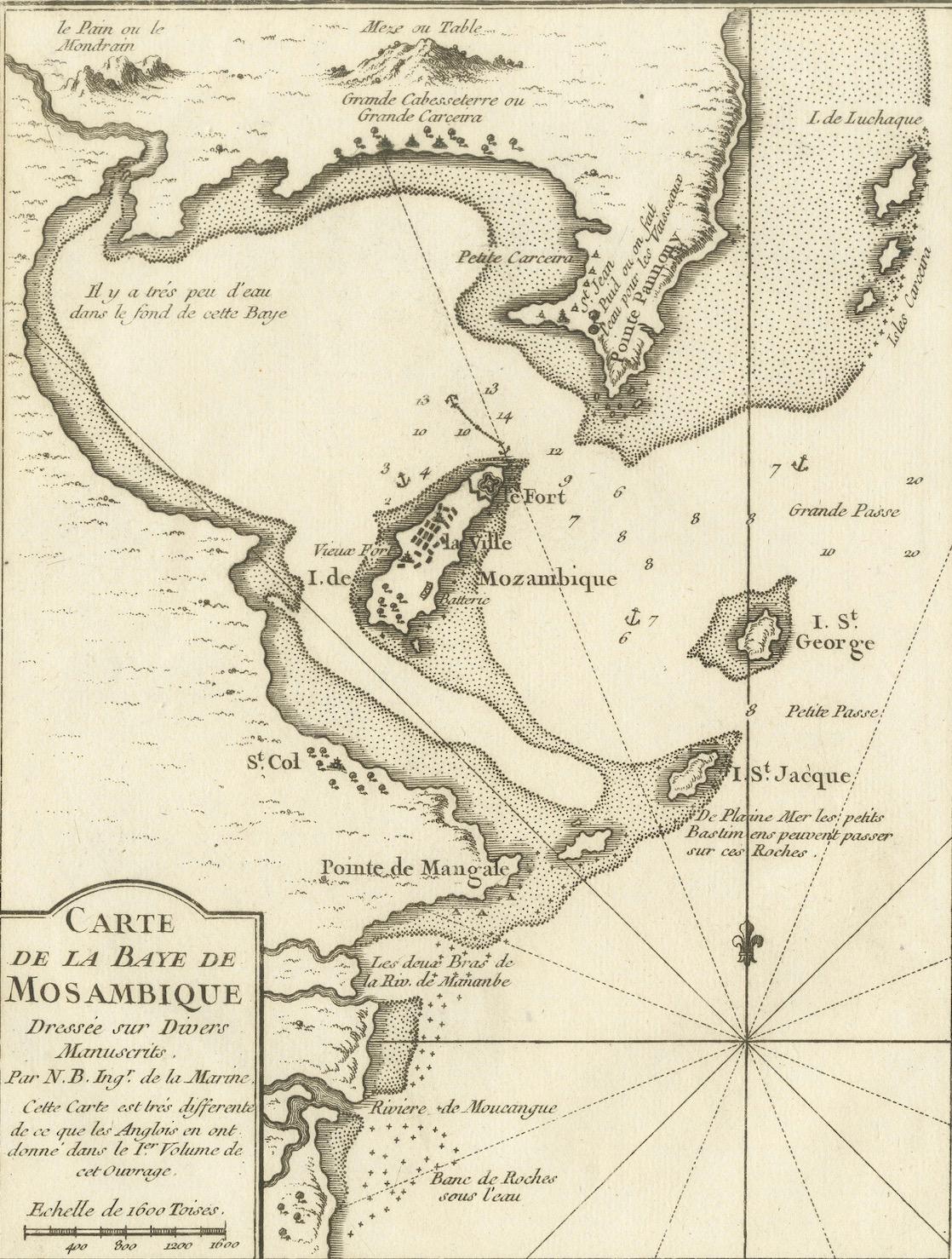 Mozambique Bay – French Naval Sea Chart by Bellin, c.1765