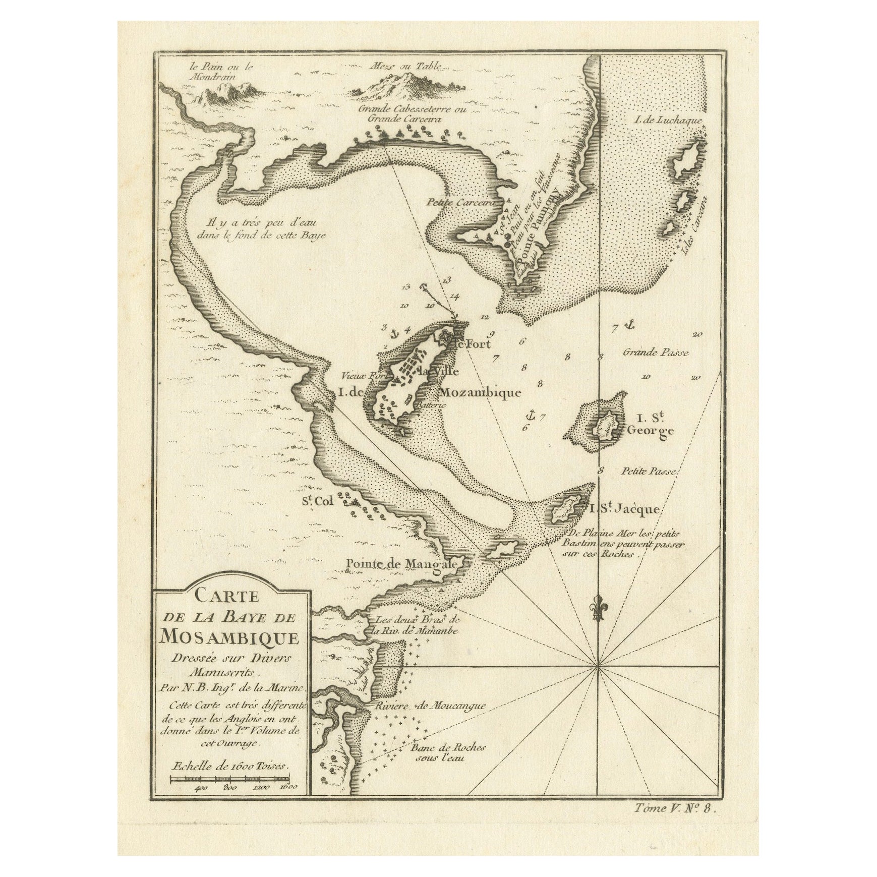 Mozambique Bay – French Naval Sea Chart by Bellin, c.1765