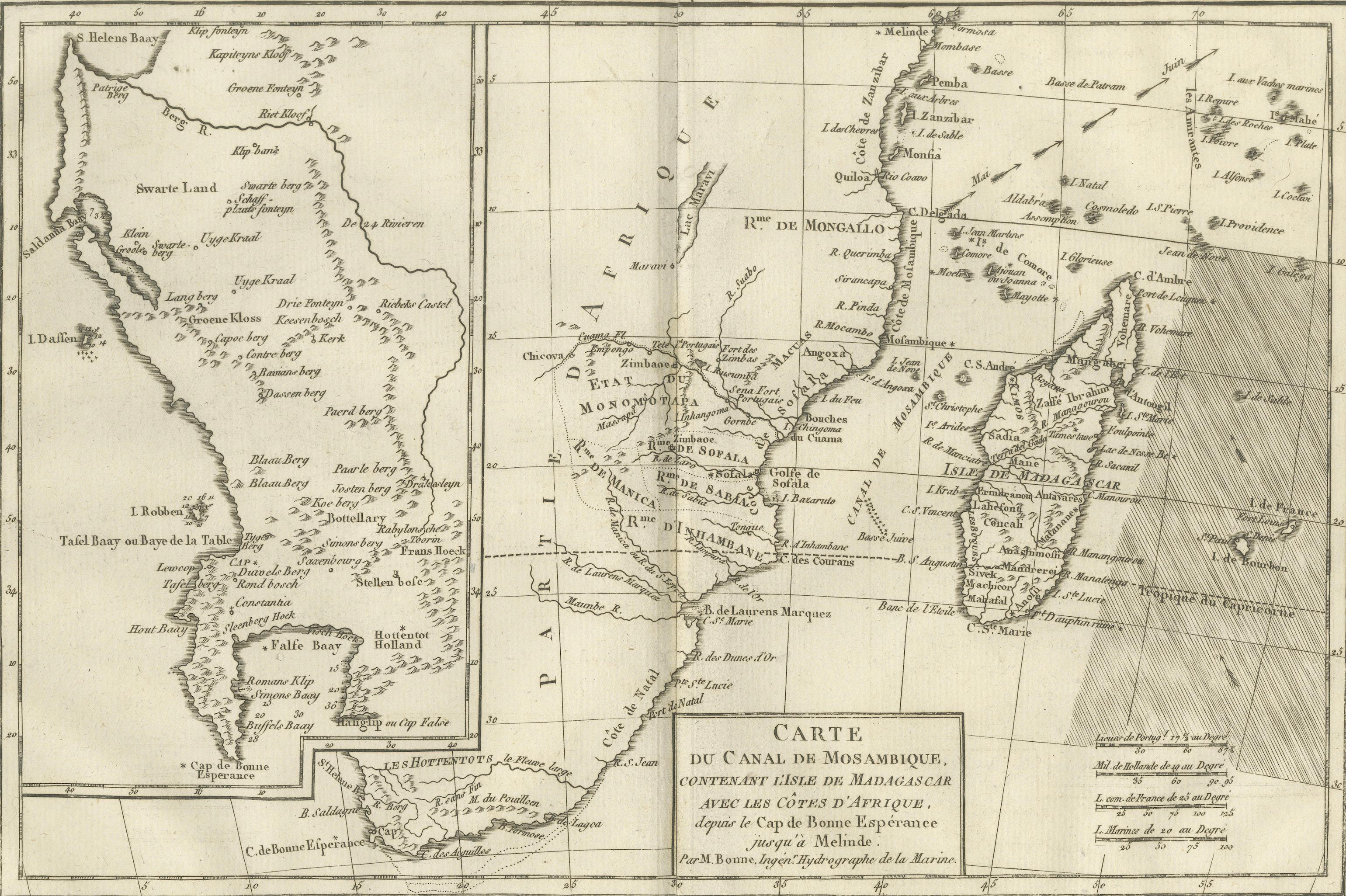 Mozambique Channel & Madagascar – Antique African Sea Chart, Bonne c1780