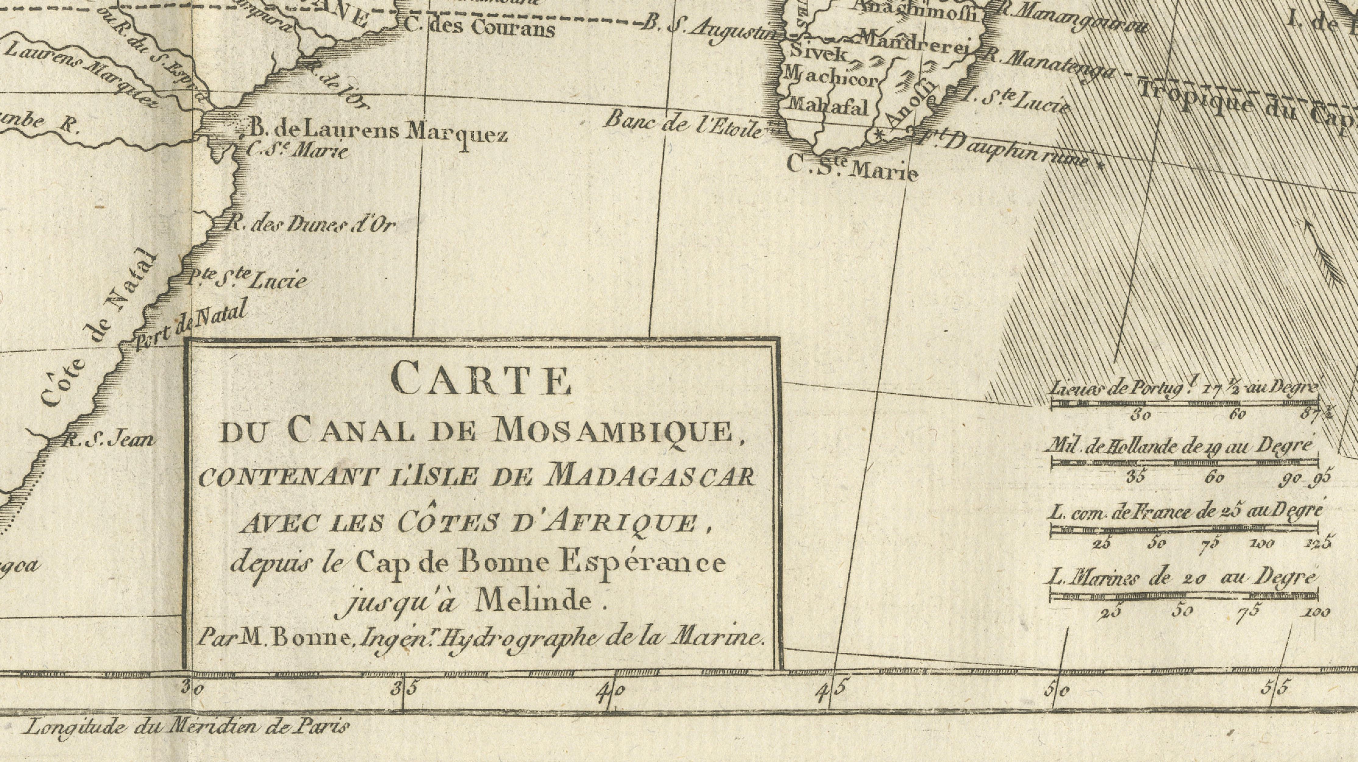 Mozambique Channel & Madagascar – Antique African Sea Chart, Bonne c1780