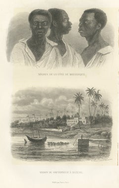 Mozambique Coast Portraits and Governor's House at Mezuril, Antique Print, 1859