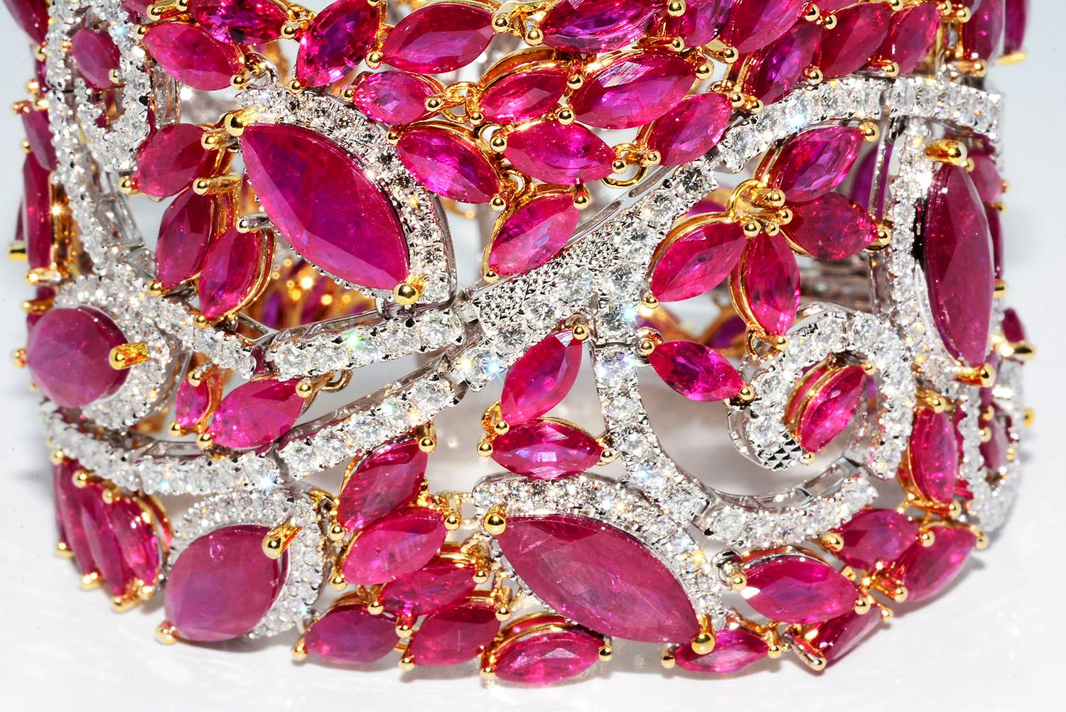 Mozambique Marquise Ruby and Round Diamond 18 Karat 2-Tone Bracelet at ...