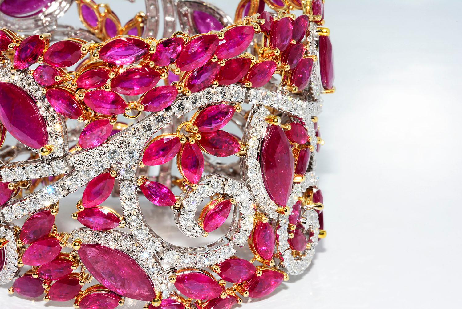 Mozambique Marquise Ruby and Round Diamond 18 Karat 2-Tone Bracelet at ...