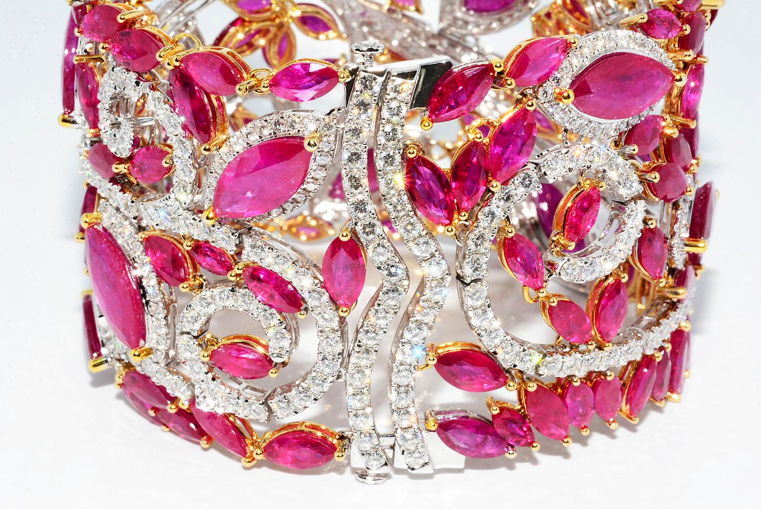Mozambique Marquise Ruby and Round Diamond 18 Karat 2-Tone Bracelet at ...