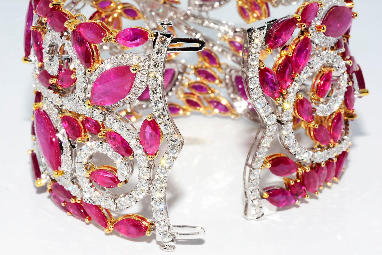 Mozambique Marquise Ruby and Round Diamond 18 Karat 2-Tone Bracelet at ...
