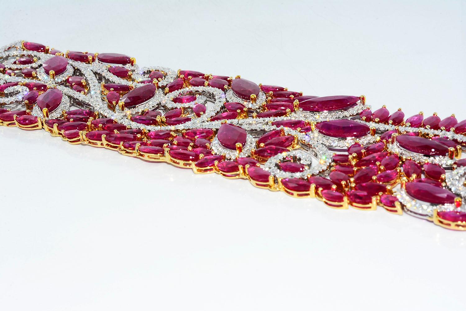 Mozambique Marquise Ruby and Round Diamond 18 Karat 2-Tone Bracelet at ...
