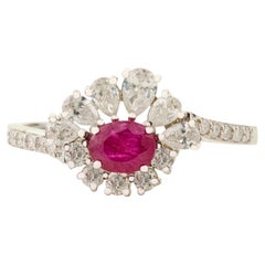 Mozambique Natural Ruby & Diamond Floral Halo Cocktail Ring in 18K White Gold