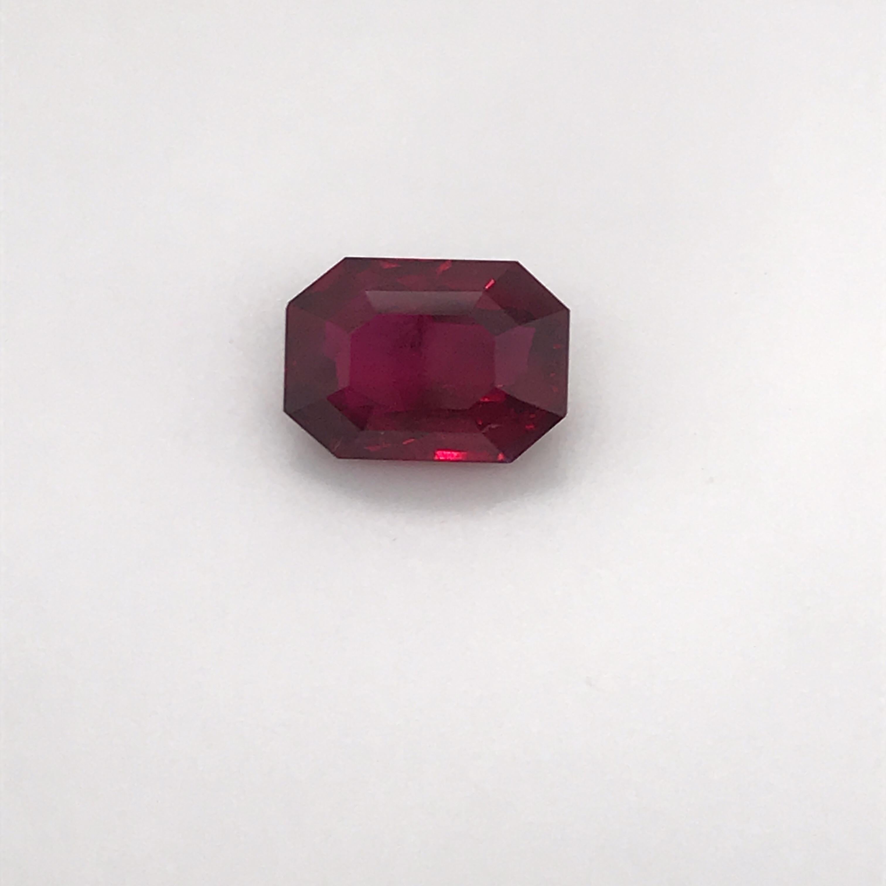 Gorgeous Natural Ruby with vivid red Pigeon Blood color weighing 5.38 carats. 
No Heat
Shape: Octagonal
Dimensions: 11.5 x 8.20 x 5.62 mm