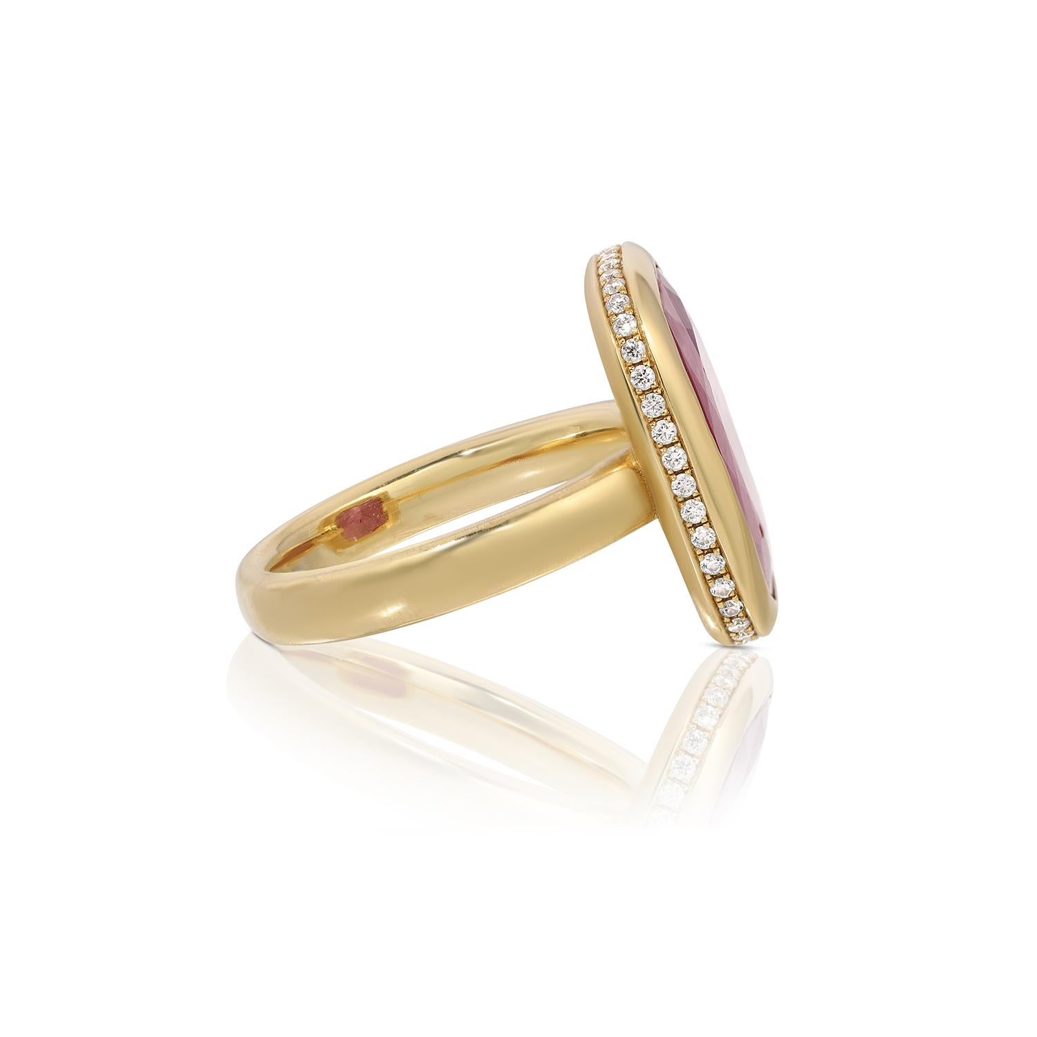 Radiant Cut Mozambique Pink Ruby Diamond Contemporary Dress Ring For Sale