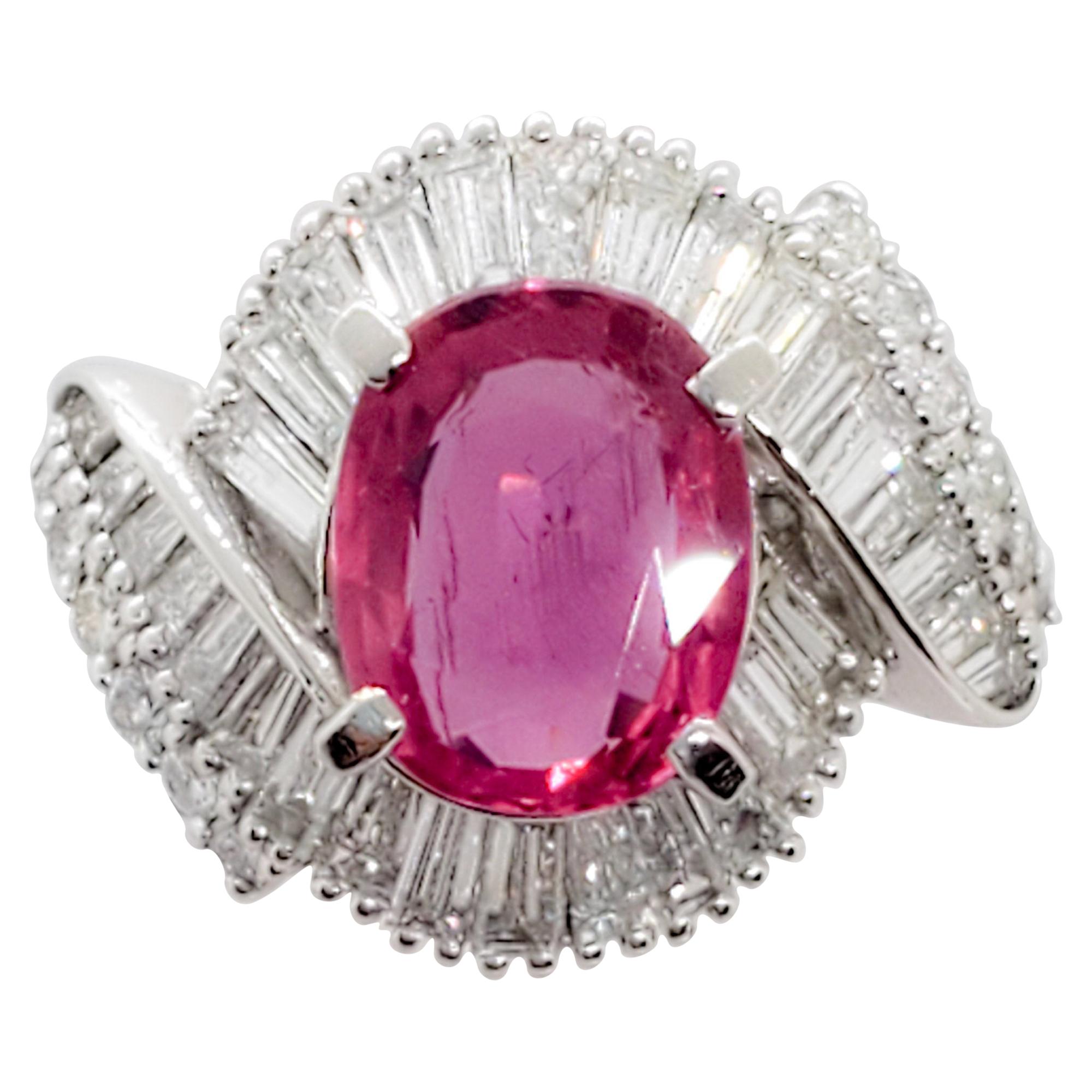 Mozambique Purplish Pink Sapphire Oval and White Diamond Cocktail Ring