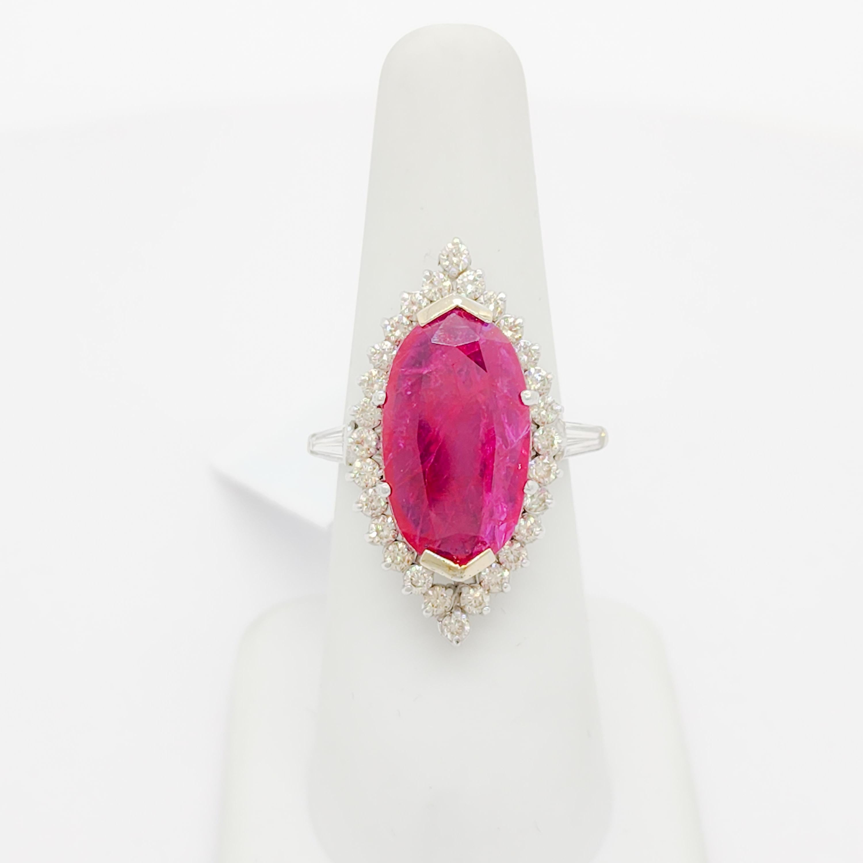 Oval Cut Mozambique Red Ruby Oval and Diamond Cocktail Ring For Sale