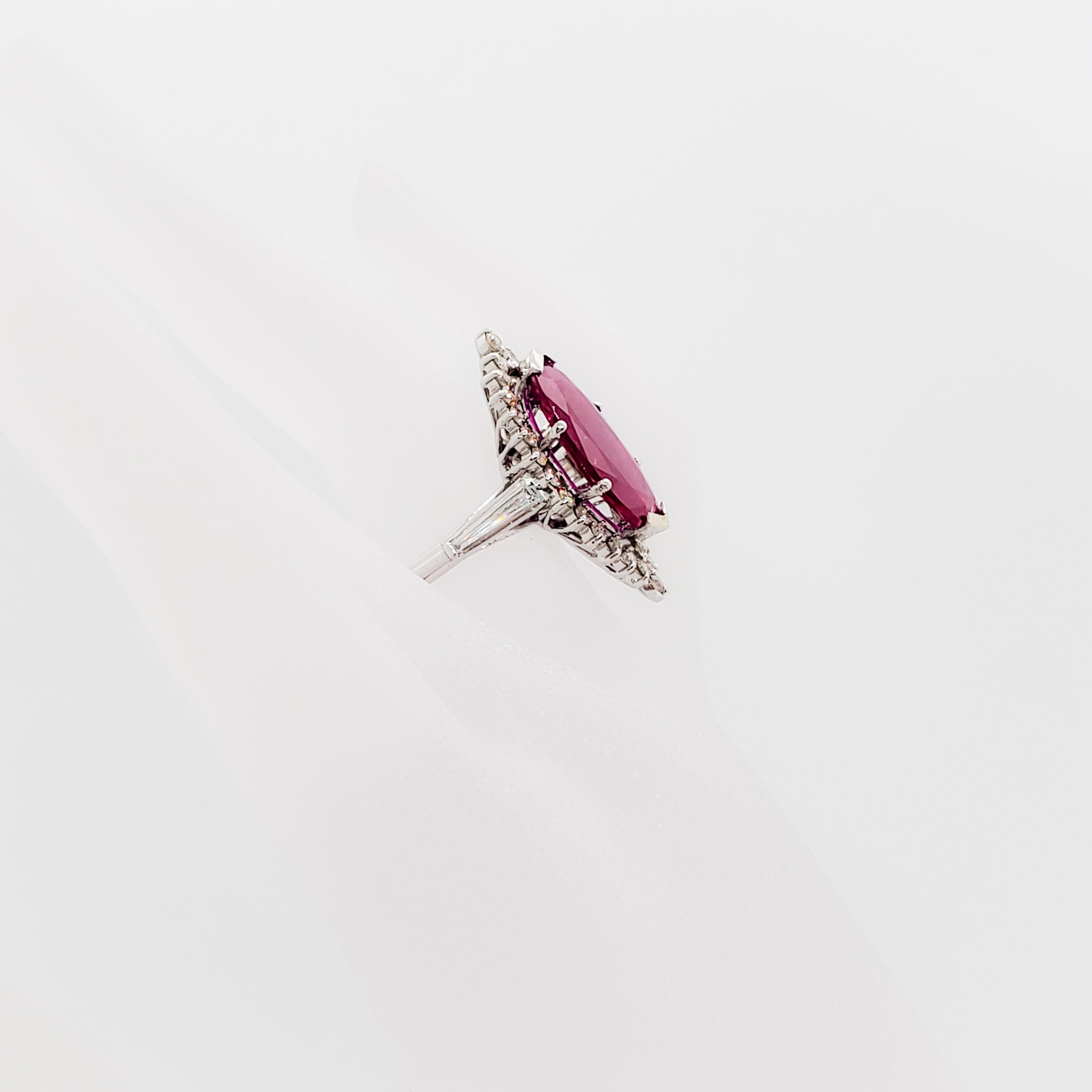 Mozambique Red Ruby Oval and Diamond Cocktail Ring For Sale 2