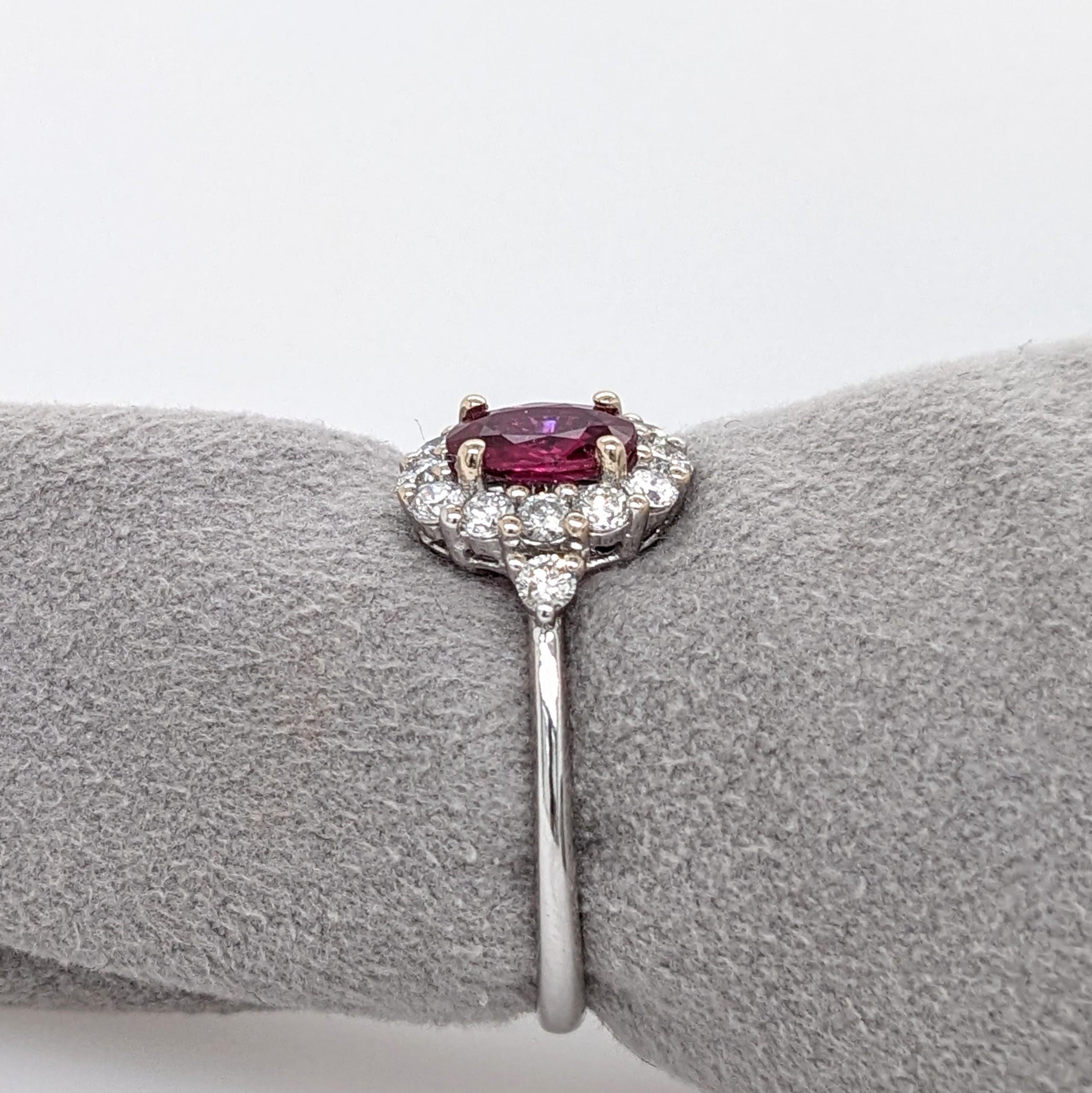 Mozambique Red Ruby Ring w Earth Mined Diamonds in Solid 14K White Gold Oval 6x4 For Sale 4