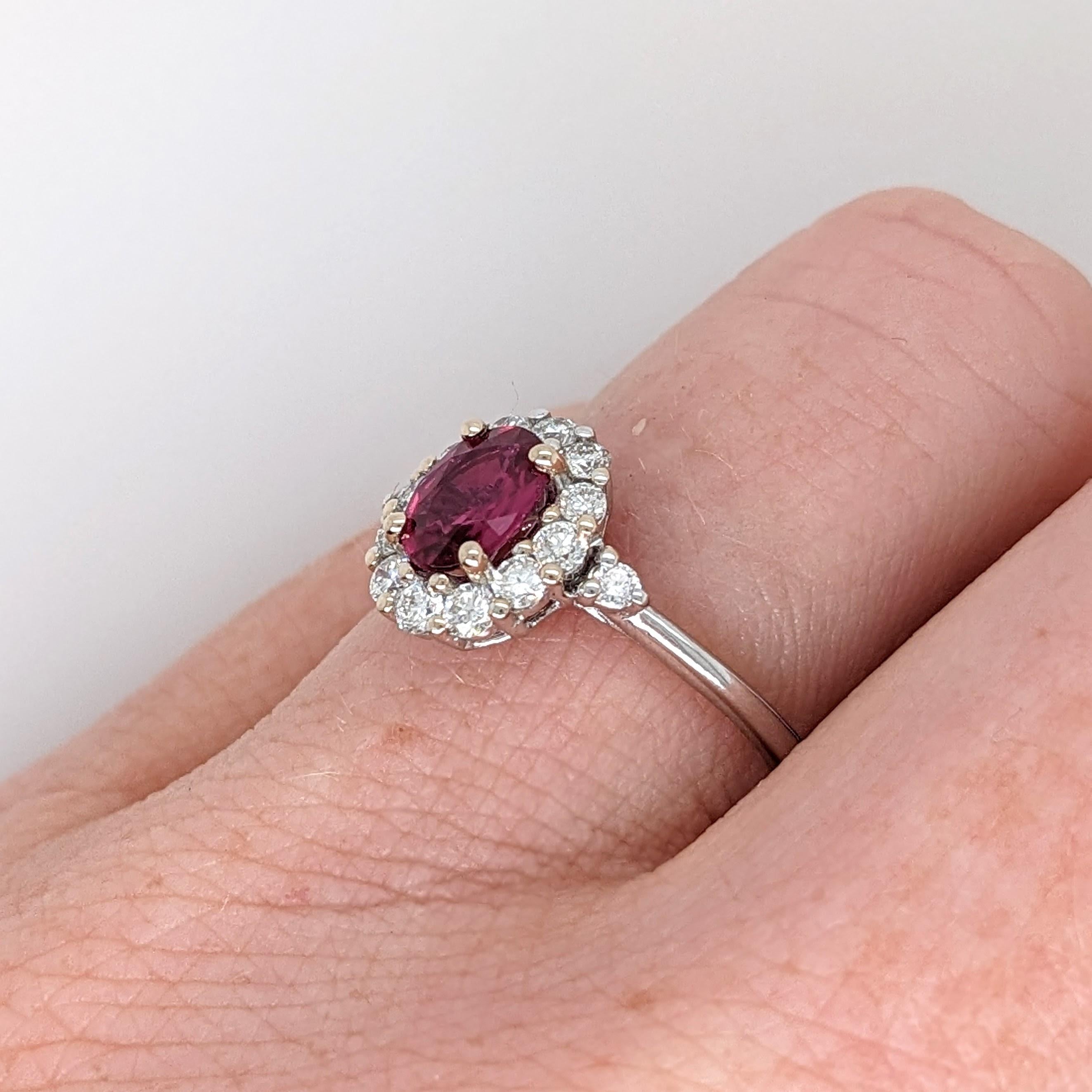 Mozambique Red Ruby Ring w Earth Mined Diamonds in Solid 14K White Gold Oval 6x4 For Sale 1
