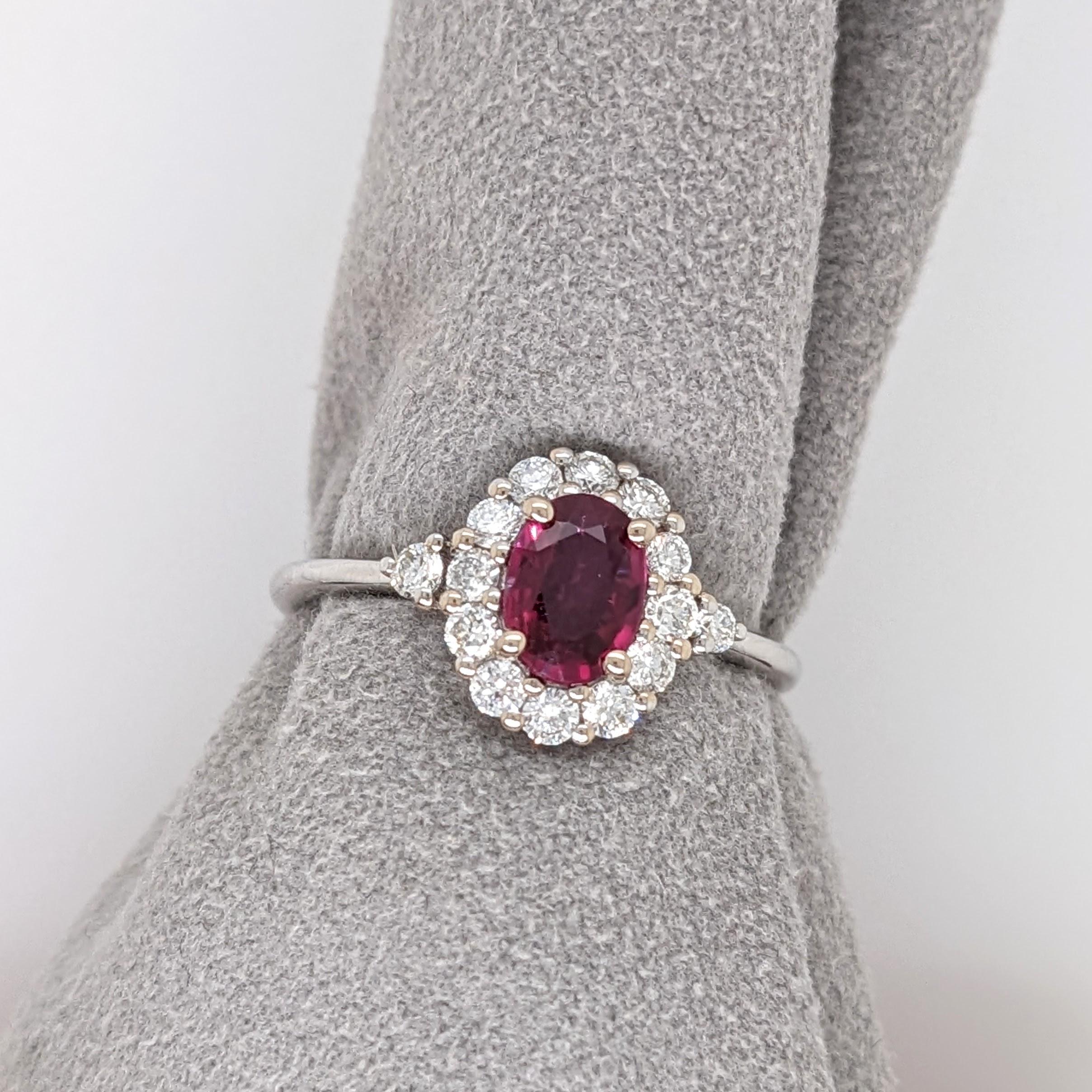 Mozambique Red Ruby Ring w Earth Mined Diamonds in Solid 14K White Gold Oval 6x4 For Sale 2