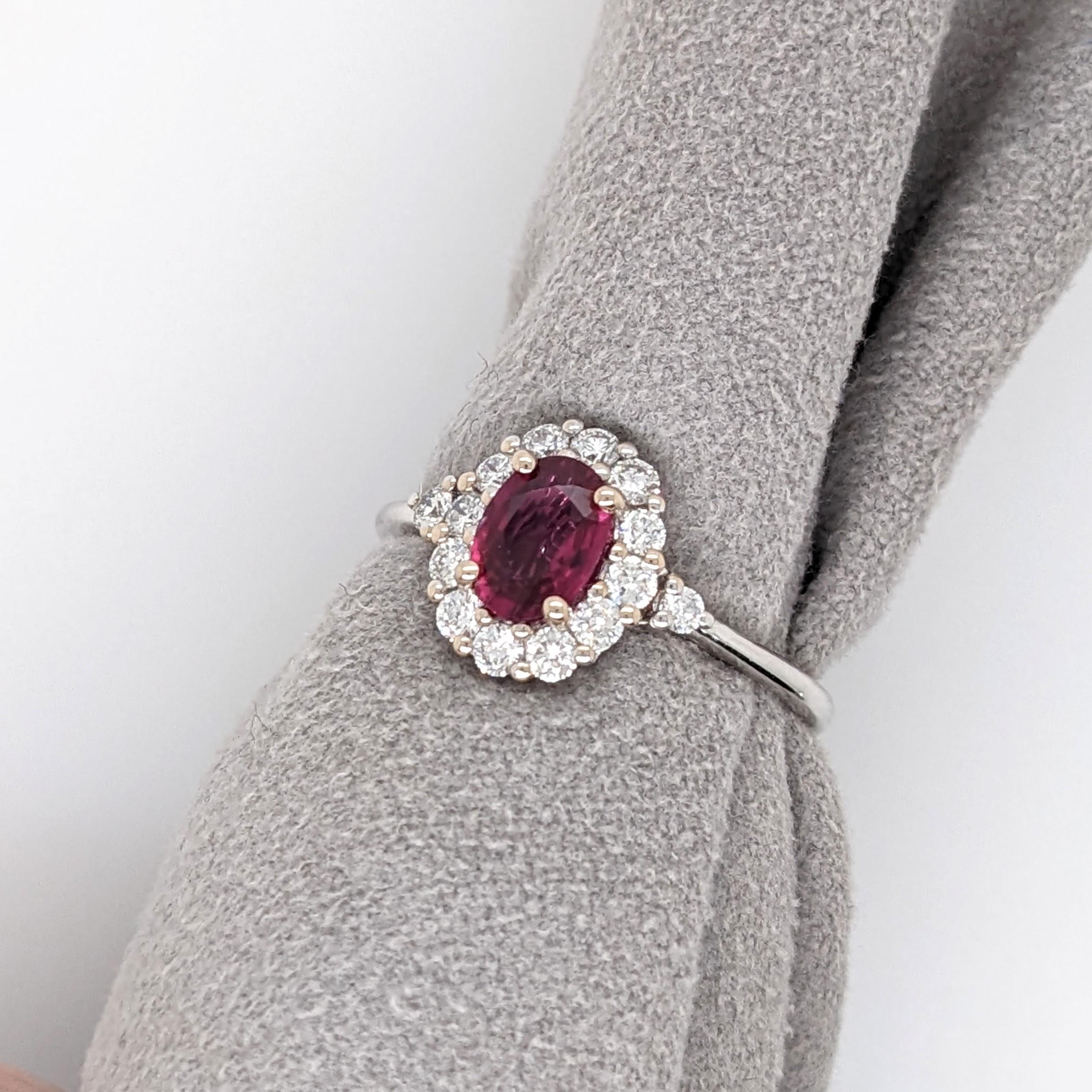 Mozambique Red Ruby Ring w Earth Mined Diamonds in Solid 14K White Gold Oval 6x4 For Sale 3
