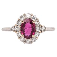 Mozambique Red Ruby Ring w Earth Mined Diamonds in Solid 14K White Gold Oval 6x4