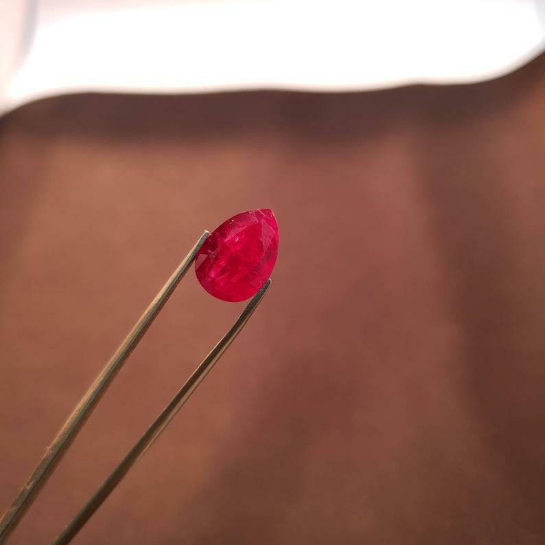 Mozambique Ruby 3.72 cts Pear Blood Red Unheated Cut Stone Certified In New Condition For Sale In Chicago, IL
