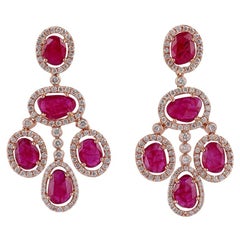 Mozambique Ruby and Diamond Earrings Studded in 18 Karat Rose Gold
