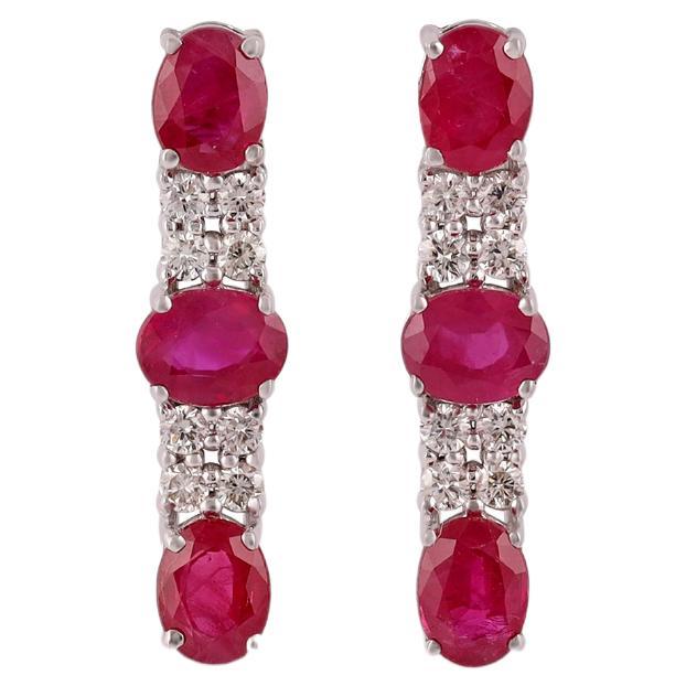 Mozambique Ruby and Diamond Earrings Studded in 18 Karat White Gold For Sale