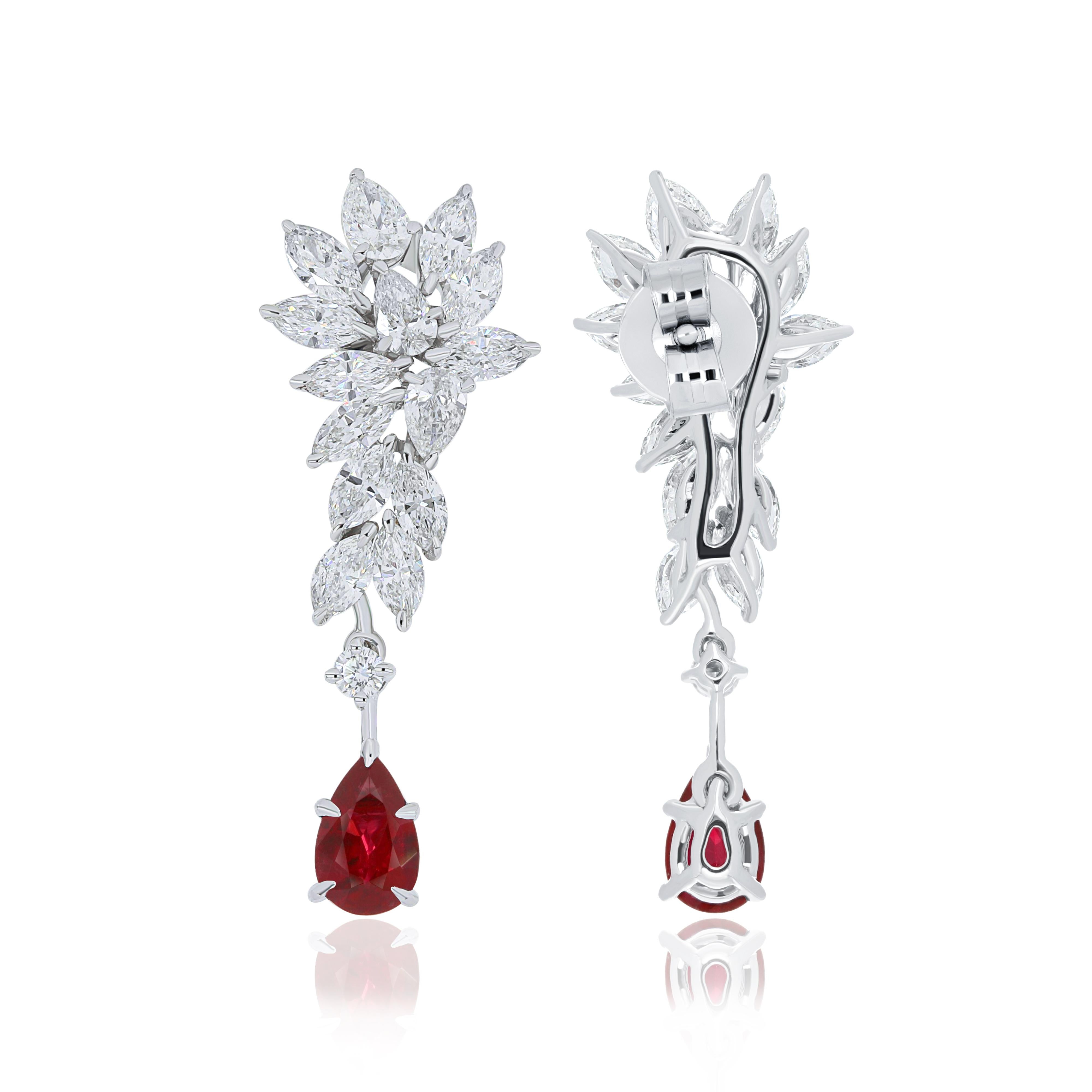 Mozambique Ruby and Diamond Studded handcraft Earrings in 18 Karat White Gold  In New Condition For Sale In JAIPUR, IN