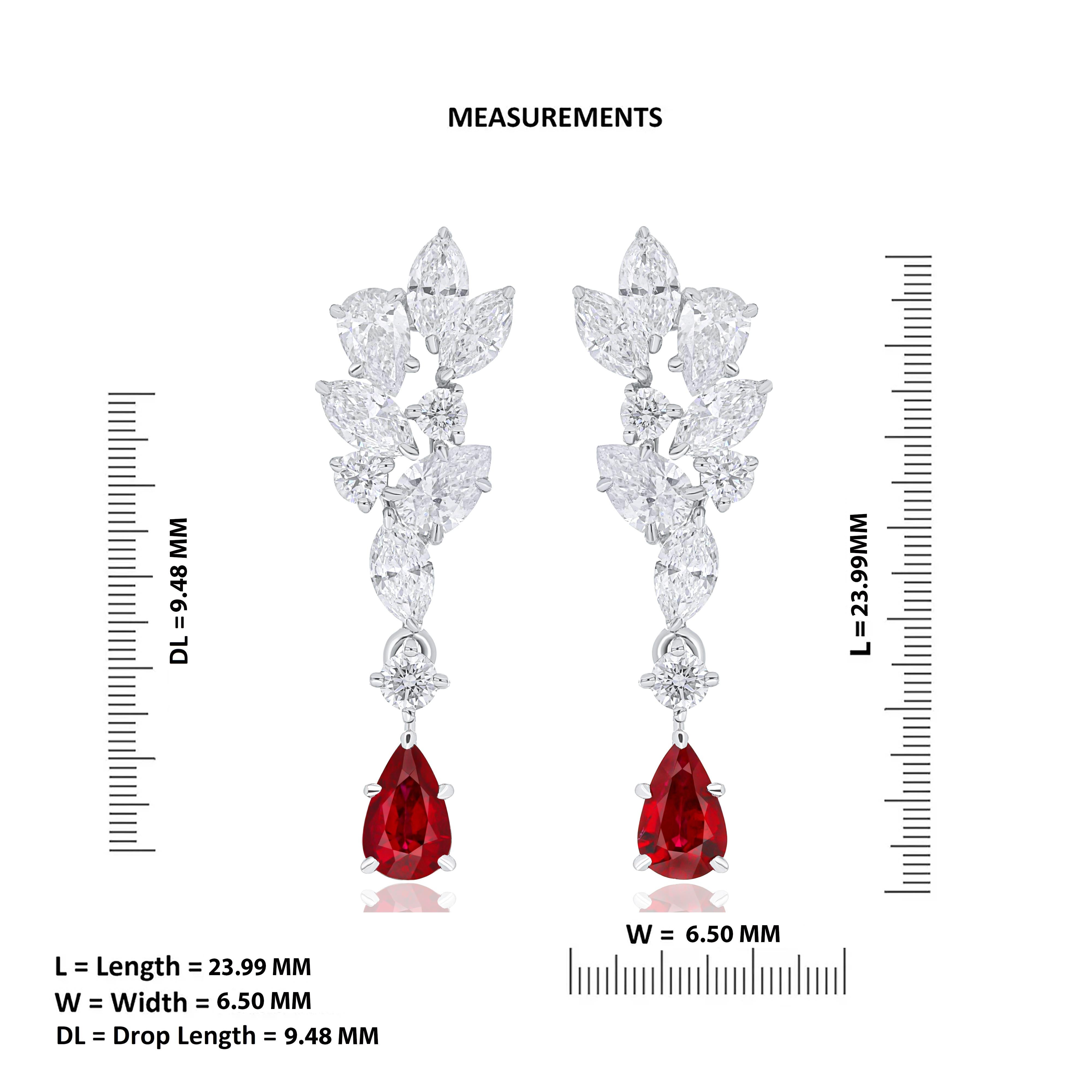 Women's Mozambique Ruby and Diamond Studded Earrings in 18 Karat White Gold For Sale