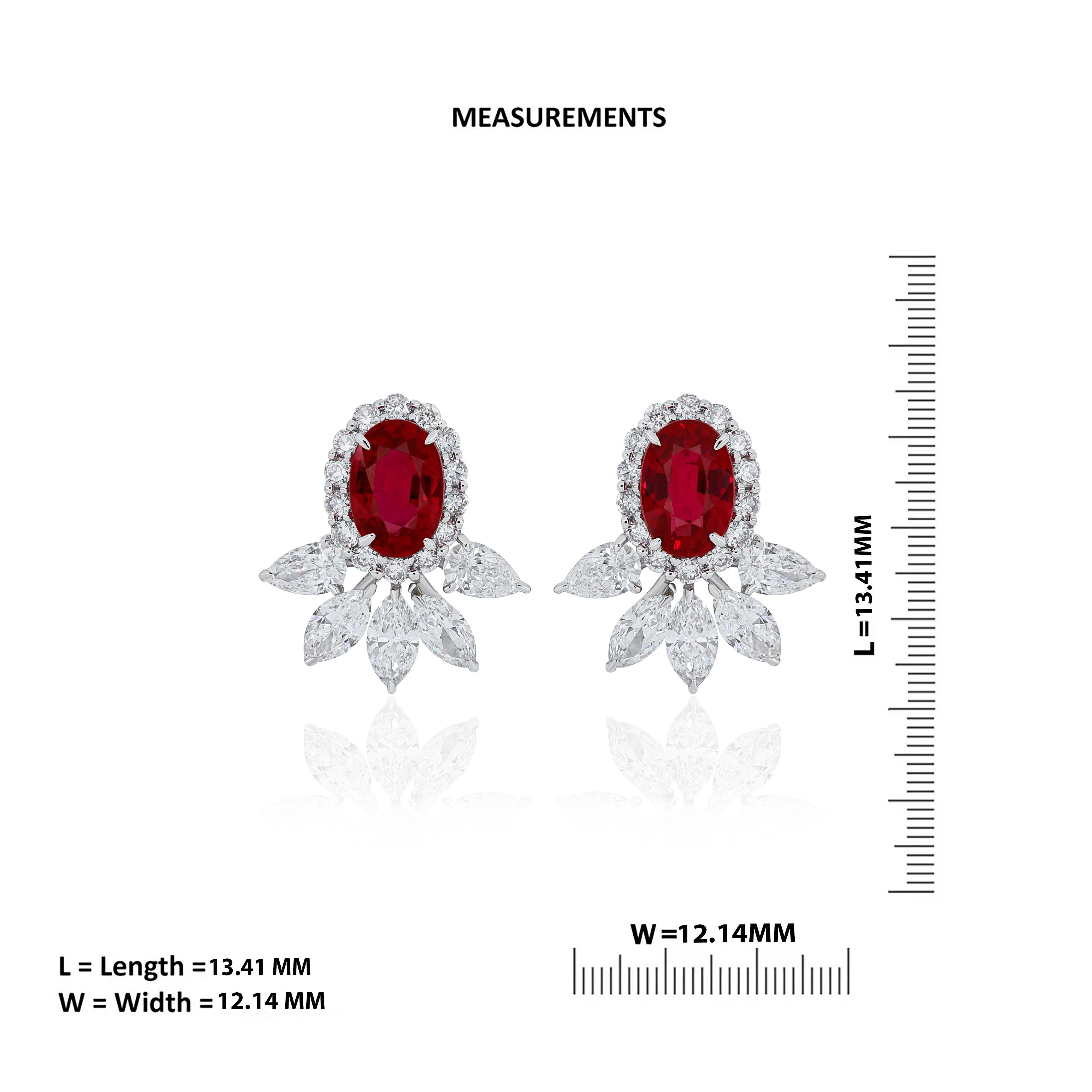 Women's Mozambique Ruby and Diamond Studded Earrings in 18 Karat White Gold For Sale