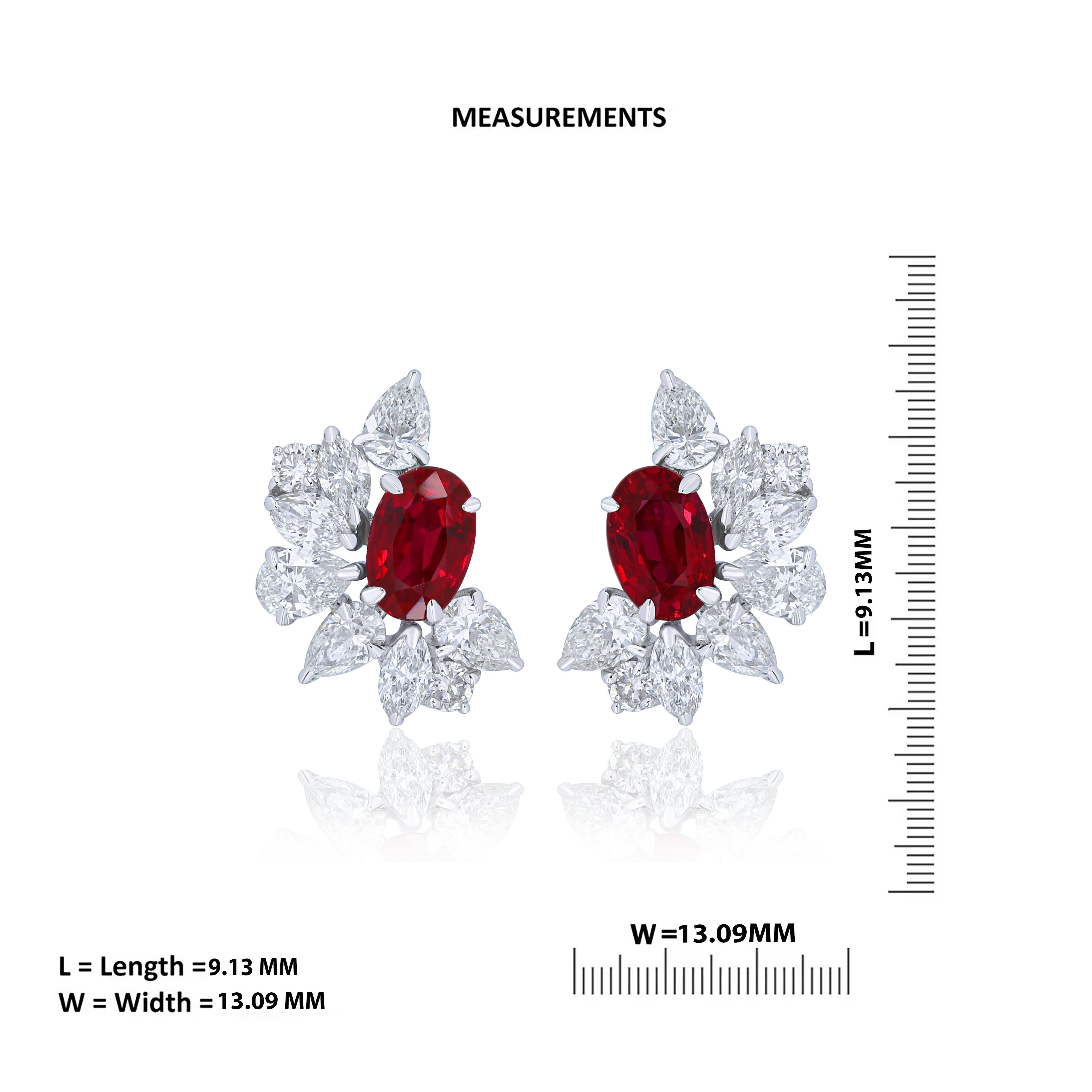 Mozambique Ruby and Diamond Studded Earrings in 18 Karat White Gold In New Condition For Sale In JAIPUR, IN