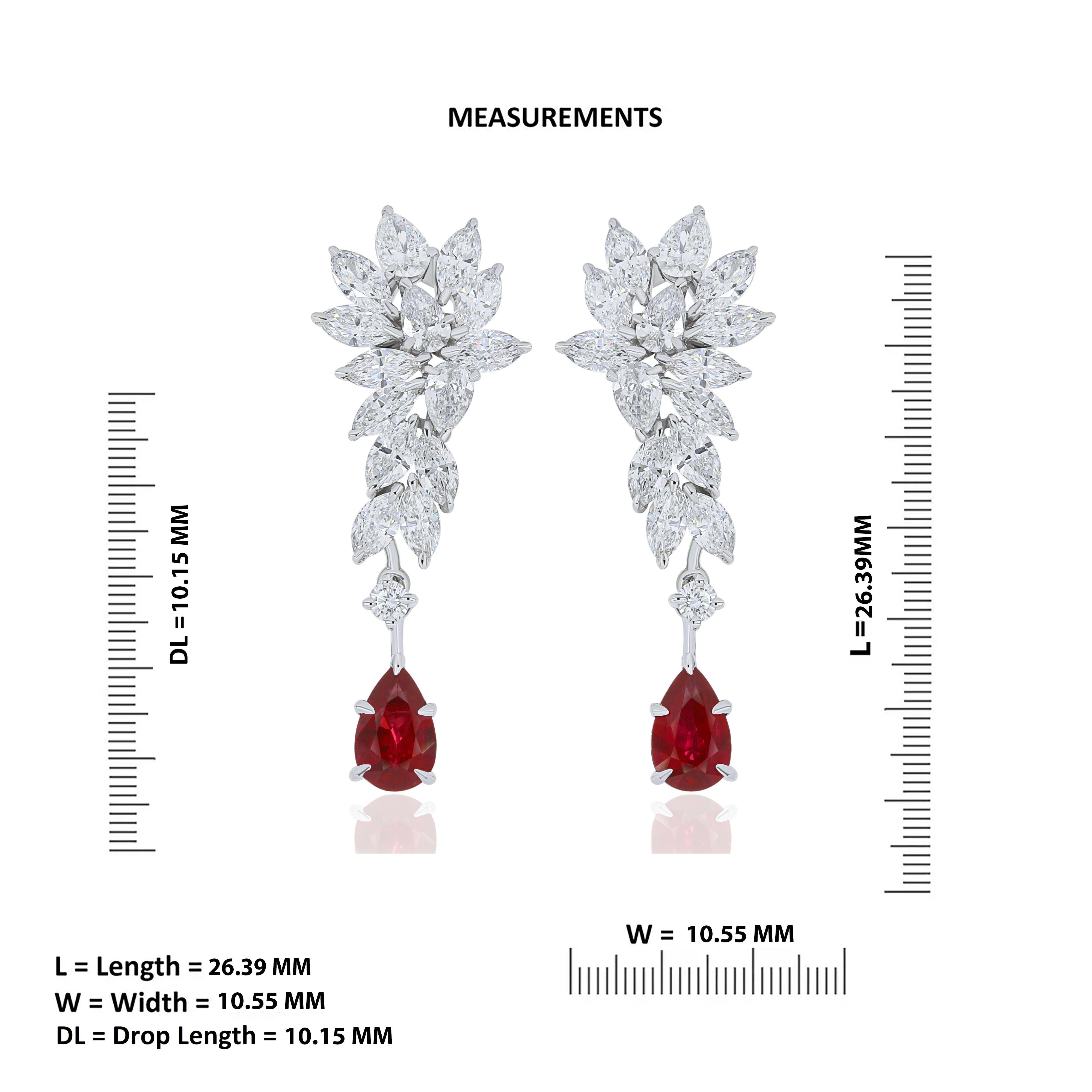 Women's Mozambique Ruby and Diamond Studded handcraft Earrings in 18 Karat White Gold  For Sale