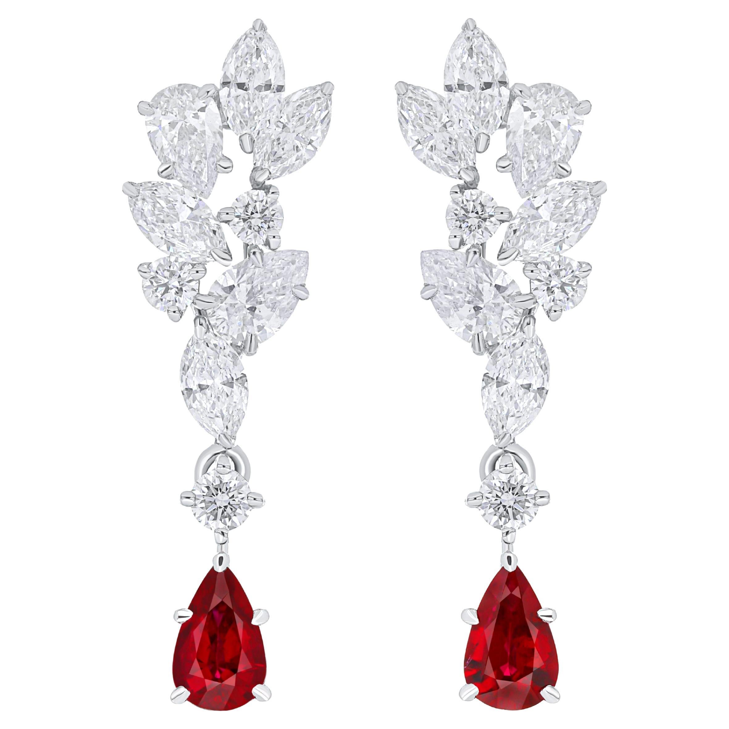 Mozambique Ruby and Diamond Studded Earrings in 18 Karat White Gold For Sale