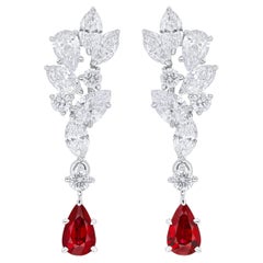 Mozambique Ruby and Diamond Studded Earrings in 18 Karat White Gold