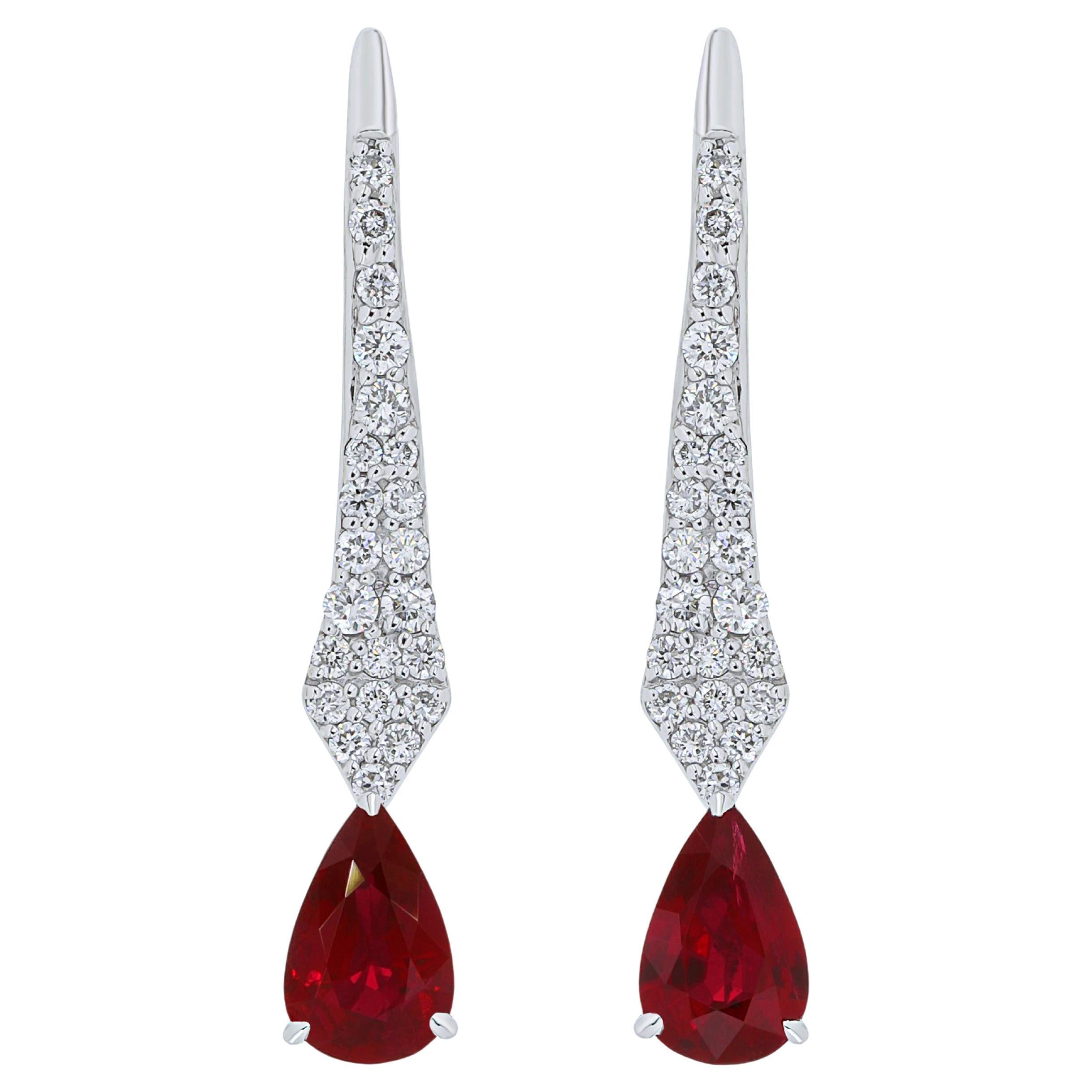 Mozambique Ruby and Diamond Studded Earrings in 18 Karat White Gold For Sale